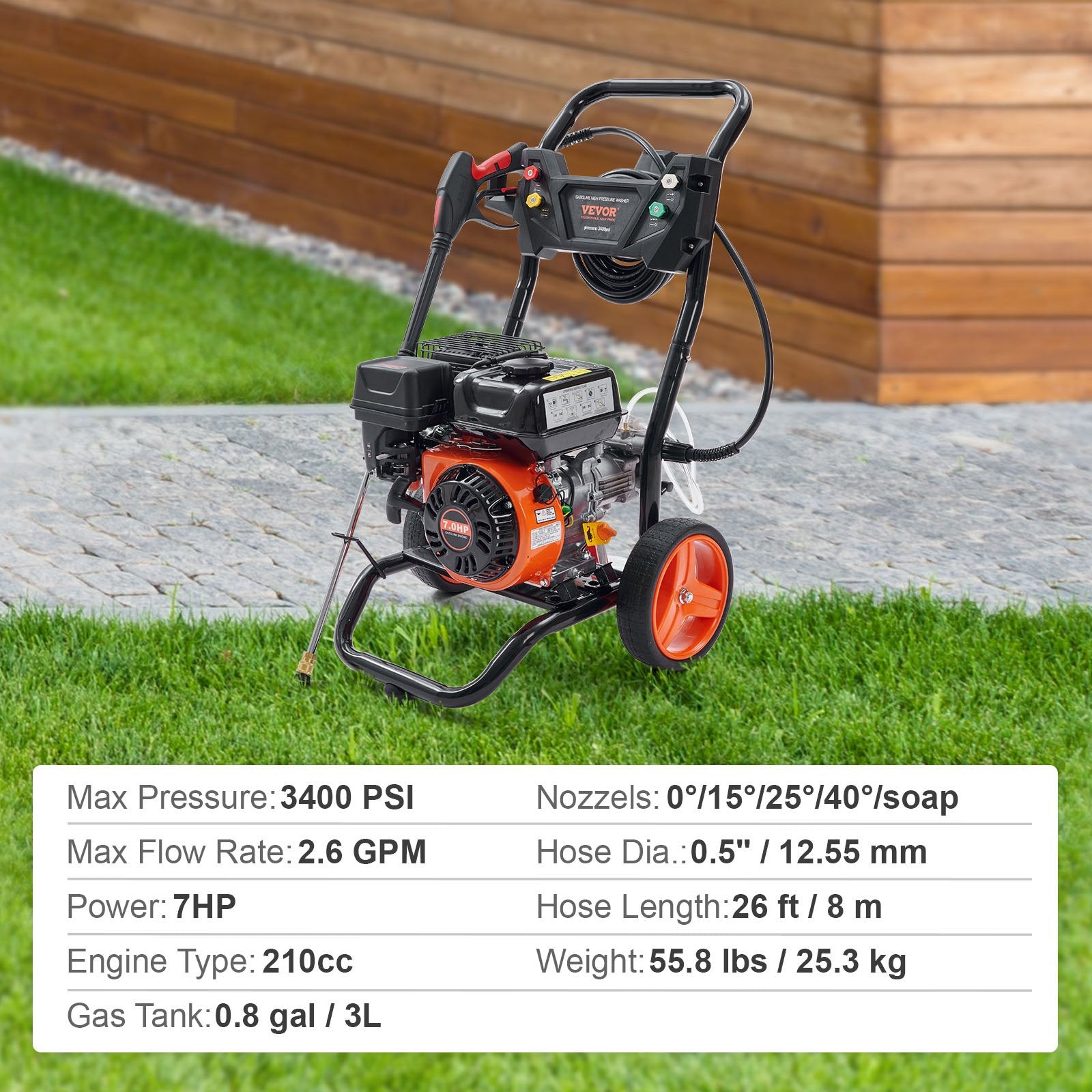 Gas Pressure Washer Gas Powered Washer 3400 PSI 2.6 GPM 210cc 5 Nozzles V952-R3400PSI26GPMHYZ0V0