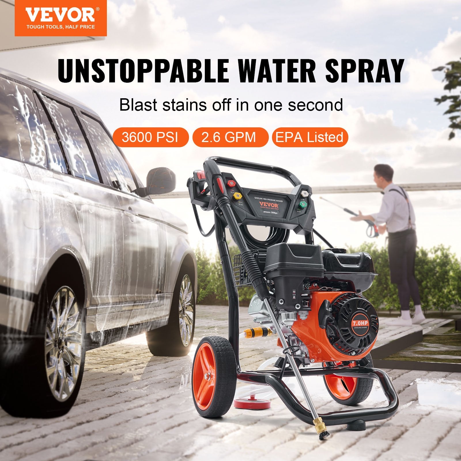 Gas Pressure Washer Gas Powered Washer 3600 PSI 2.6 GPM 210cc 5 Nozzles V952-R3600PSI26GPM7JARV0