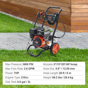 Gas Pressure Washer Gas Powered Washer 3600 PSI 2.6 GPM 210cc 5 Nozzles V952-R3600PSI26GPM7JARV0