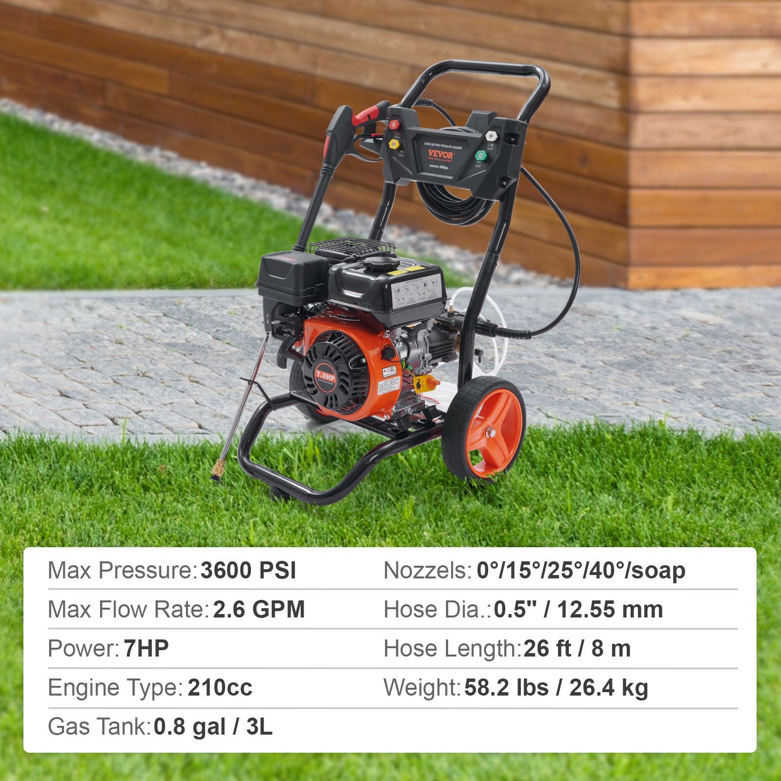 Gas Pressure Washer Gas Powered Washer 3600 PSI 2.6 GPM 210cc 5 Nozzles V952-R3600PSI26GPM7JARV0