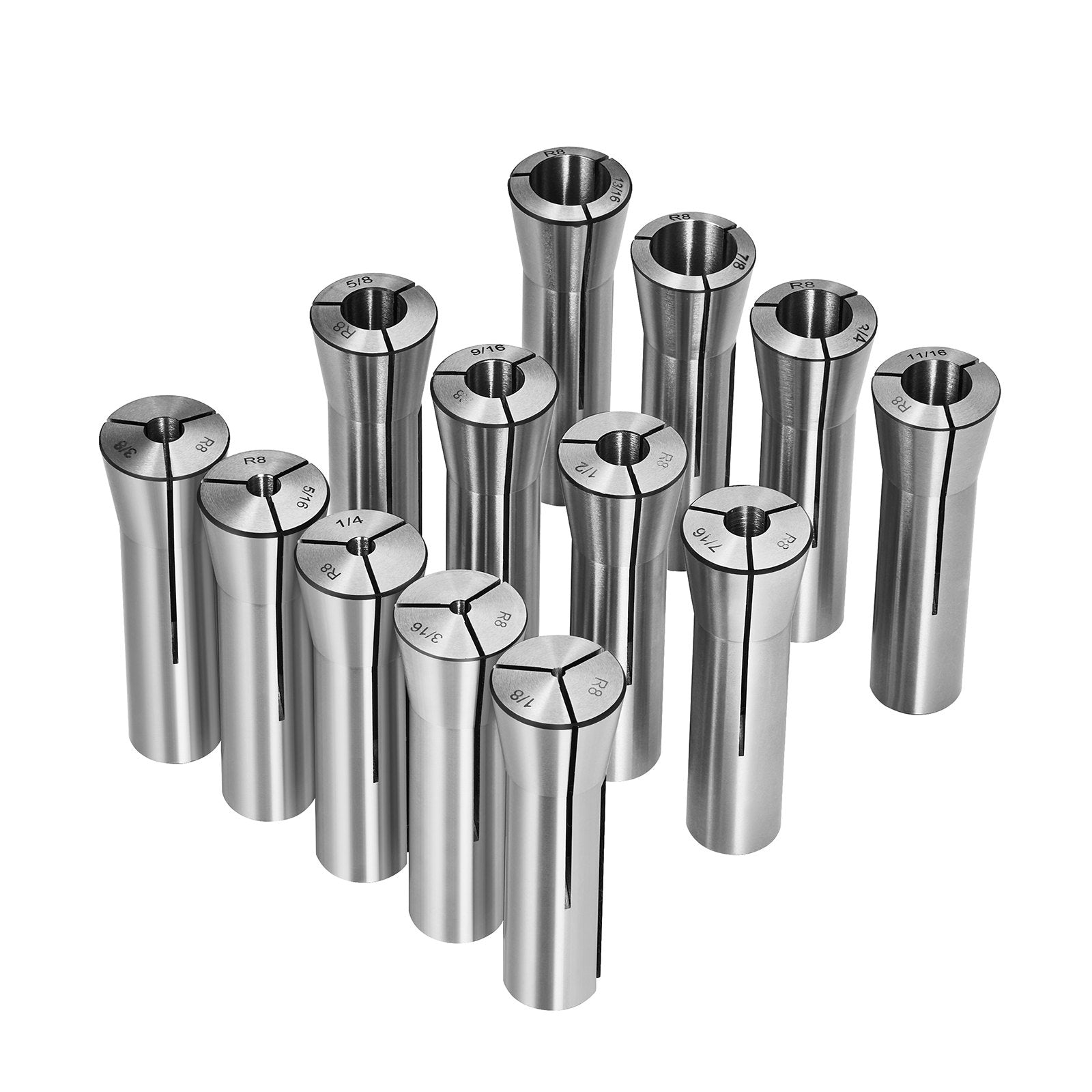 13 pcs Precision R8 Collet Set, 1/8'' - 7/8'', 45# Mill Collet Chuck 0.0012"/30um TIR with 13 Labeled Storage V952-R8JT13PCSW00O2D91V0
