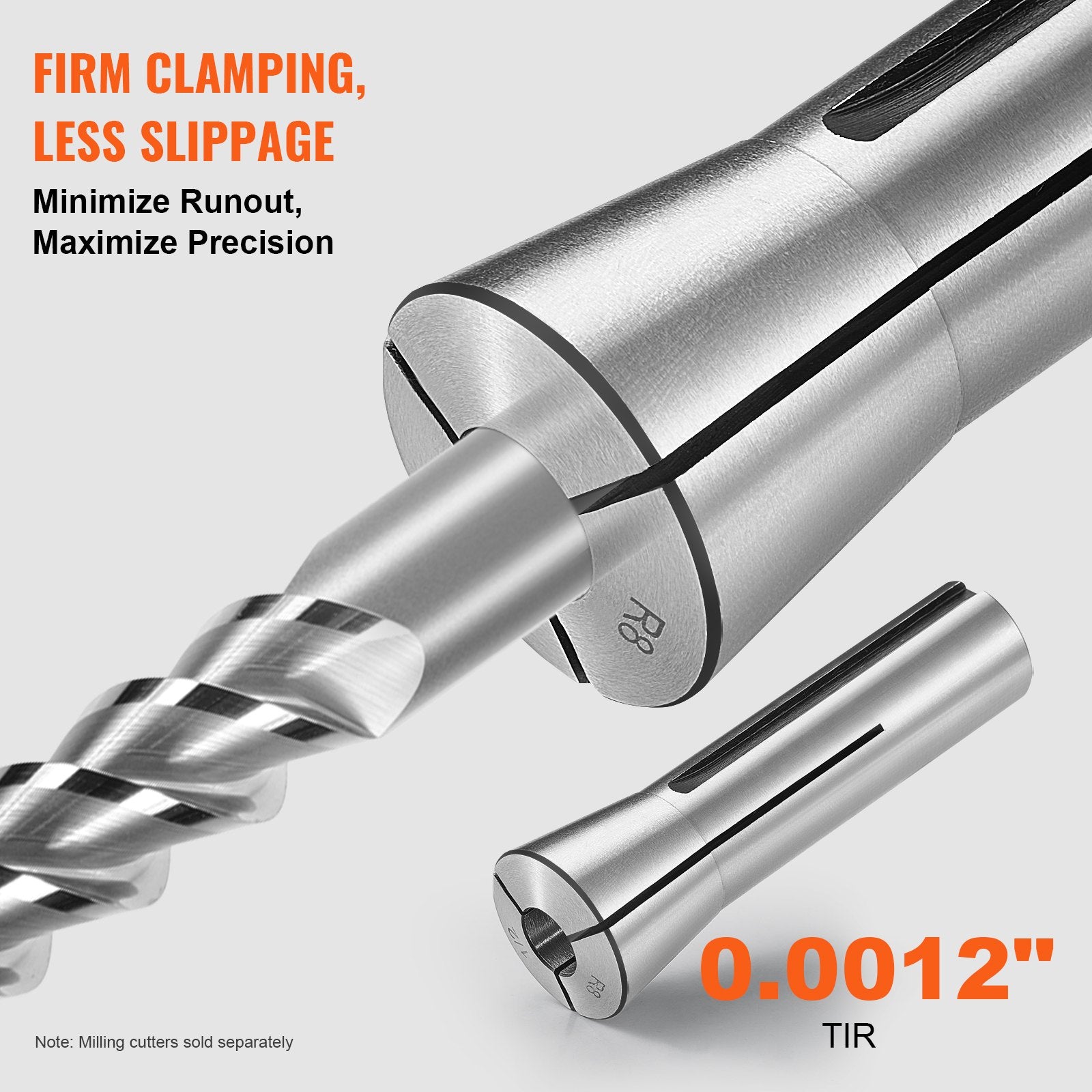 13 pcs Precision R8 Collet Set, 1/8'' - 7/8'', 45# Mill Collet Chuck 0.0012"/30um TIR with 13 Labeled Storage V952-R8JT13PCSW00O2D91V0