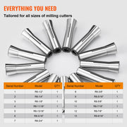 13 pcs Precision R8 Collet Set, 1/8'' - 7/8'', 45# Mill Collet Chuck 0.0012"/30um TIR with 13 Labeled Storage V952-R8JT13PCSW00O2D91V0