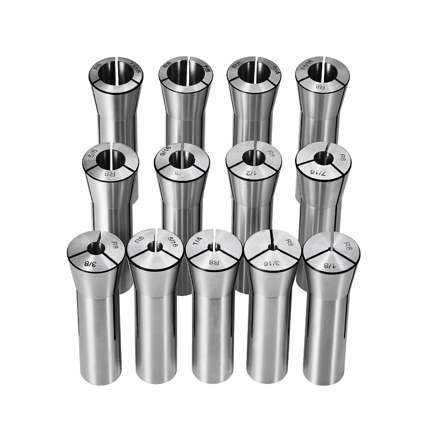 13 pcs Precision R8 Collet Set, 1/8'' - 7/8'', 45# Mill Collet Chuck 0.0012"/30um TIR with 13 Labeled Storage V952-R8JT13PCSW00O2D91V0