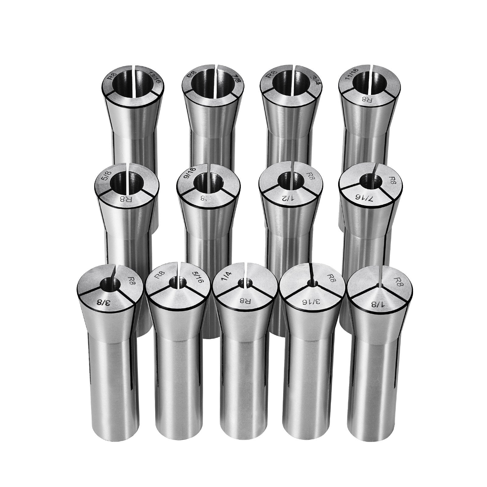 13 pcs Precision R8 Collet Set, 1/8'' - 7/8'', 45# Mill Collet Chuck 0.0012"/30um TIR with 13 Labeled Storage V952-R8JT13PCSW00O2D91V0
