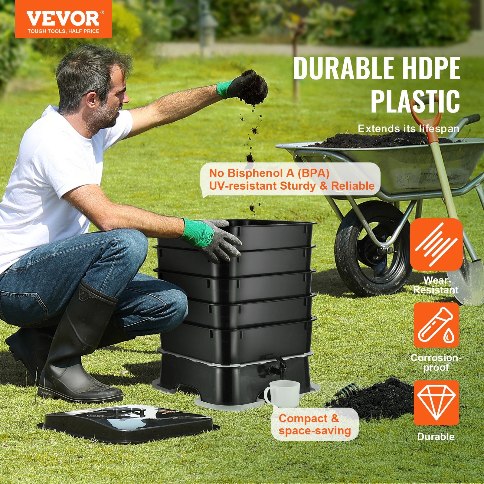 5-Tray Worm Composter, 50 L Worm Compost Bin Outdoor and Indoor, Sustainable Design Worm Farm Kit, for V952-RCSDFX540SPPP2DPAV0