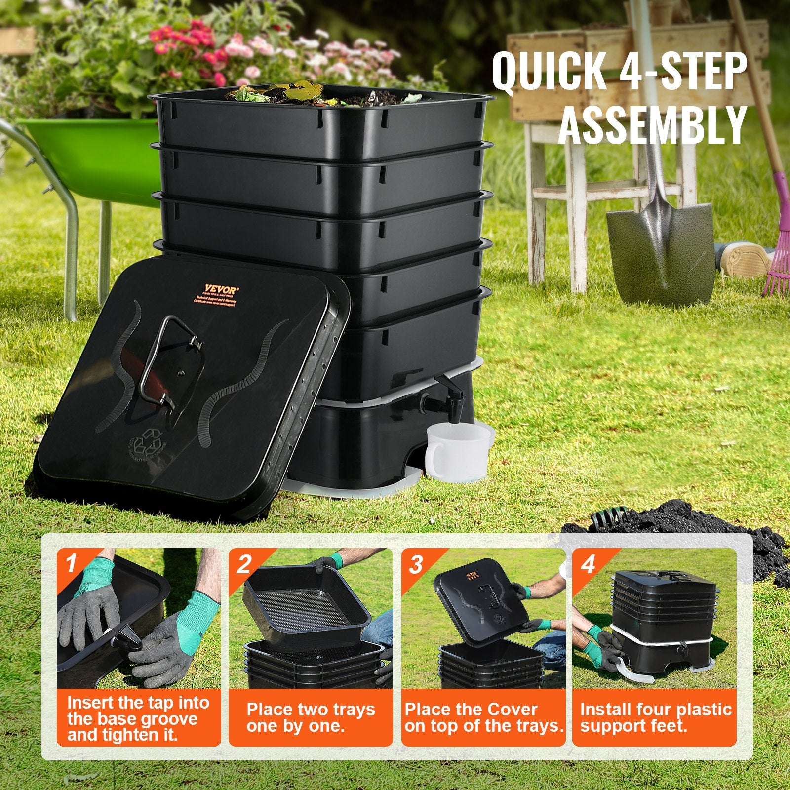 5-Tray Worm Composter, 50 L Worm Compost Bin Outdoor and Indoor, Sustainable Design Worm Farm Kit, for V952-RCSDFX540SPPP2DPAV0