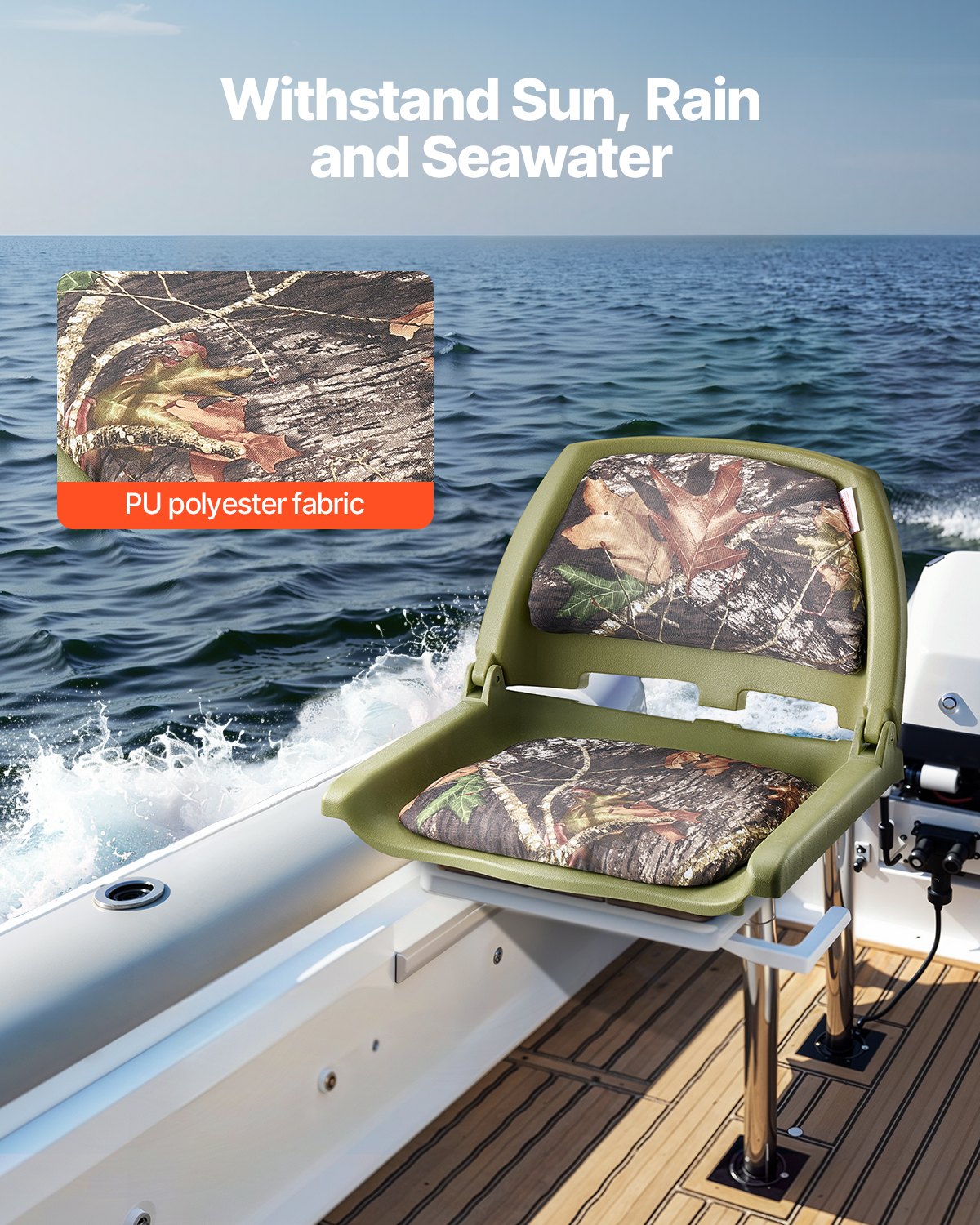 Boat Seat, Low Backrest, Folding Fishing Boat Seat with Thickened Sponge Cushion & PU Polyester Fabric, V952-RDFZCZYMCSKF83ET4001V0