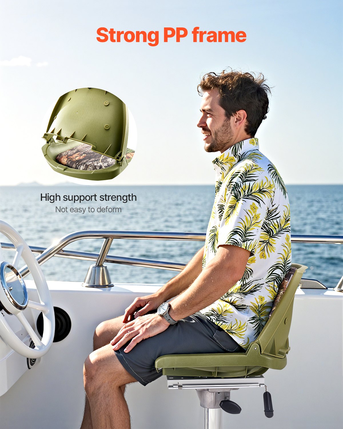 Boat Seat, Low Backrest, Folding Fishing Boat Seat with Thickened Sponge Cushion & PU Polyester Fabric, V952-RDFZCZYMCSKF83ET4001V0