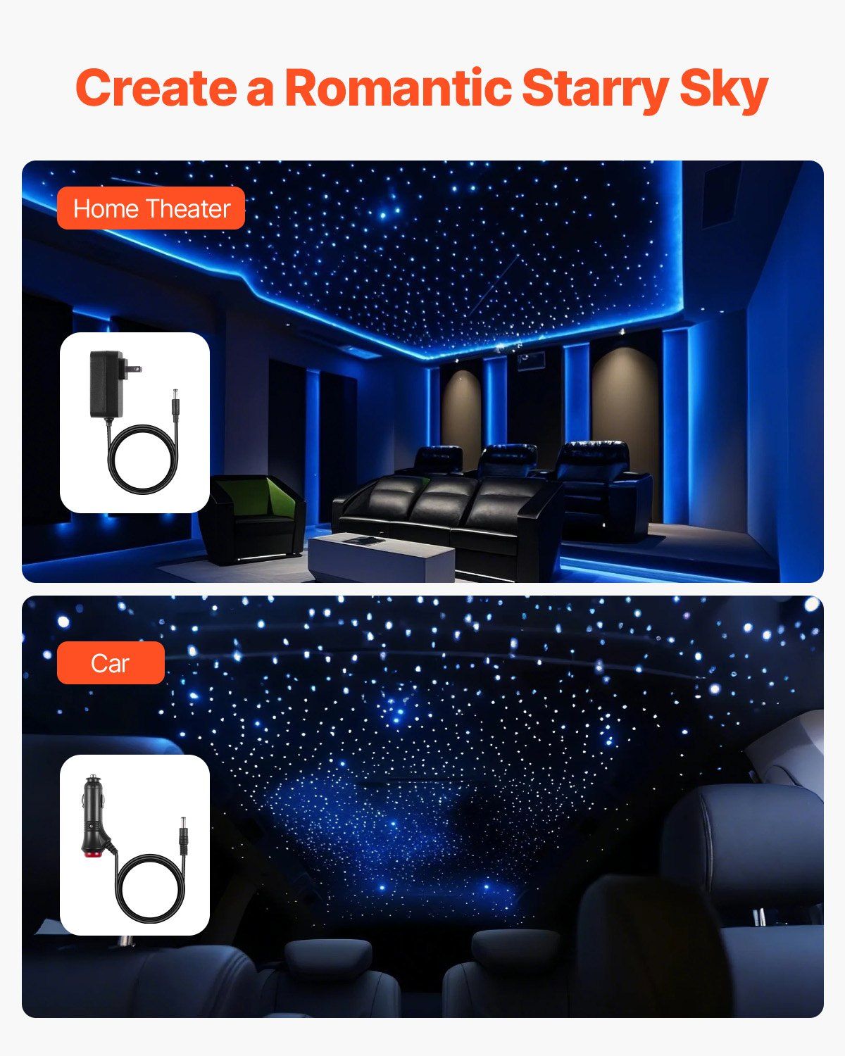 Starlight Headliner Kit, 450 pcs 0.76 mm 3 m, 16W Twinkle Fiber Optic Star Ceiling Lights for Car, Bluetooth V952-RGBWGXTJ450PI2KRZ001V9