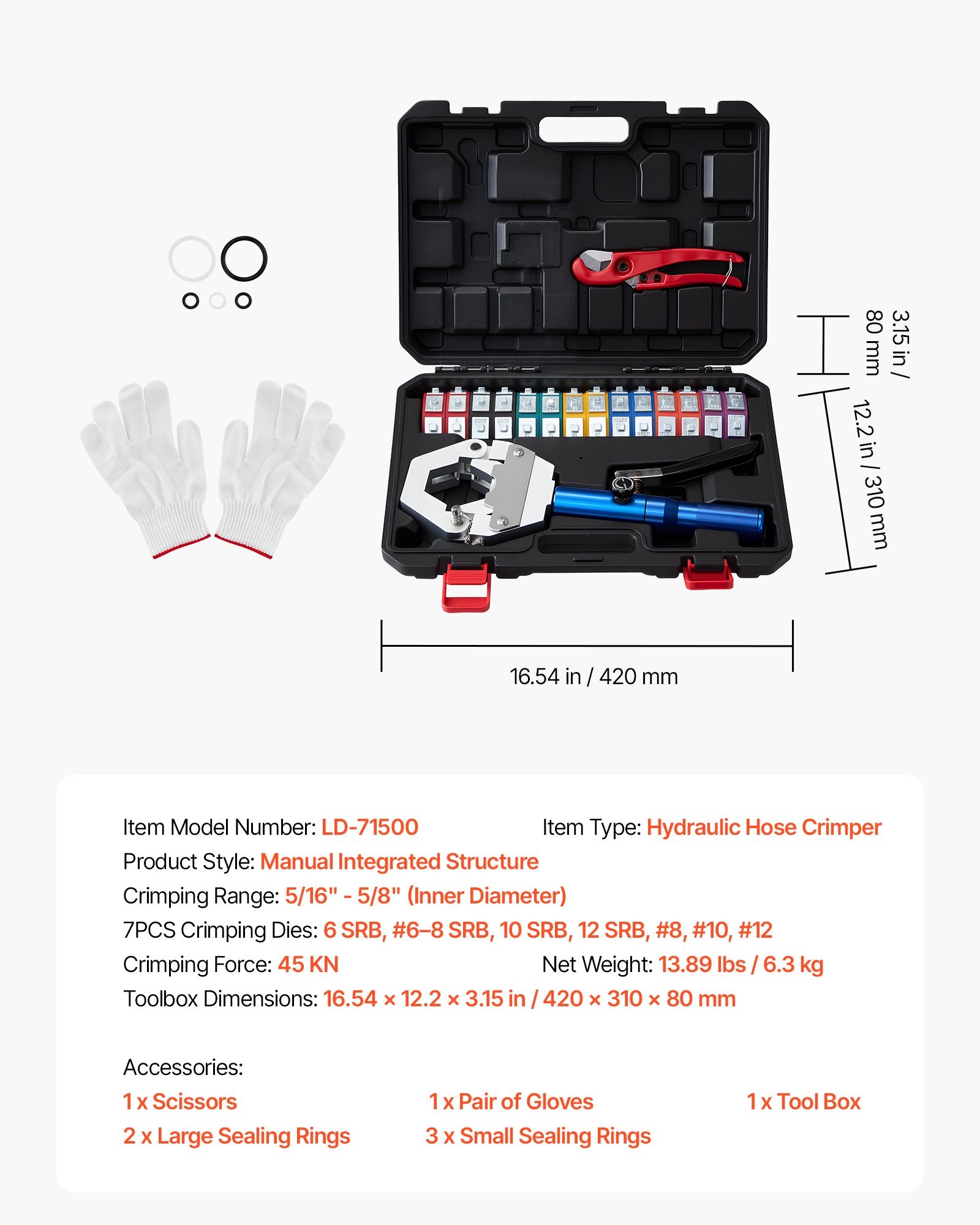 Hydraulic Hose Crimper, Hydra-Krimp AC Hose Crimper Kit with 7 Dies Snap-On, Integral Manual Hydraulic A/C V952-RGYJQYYRGYJQ7GRGD001V0