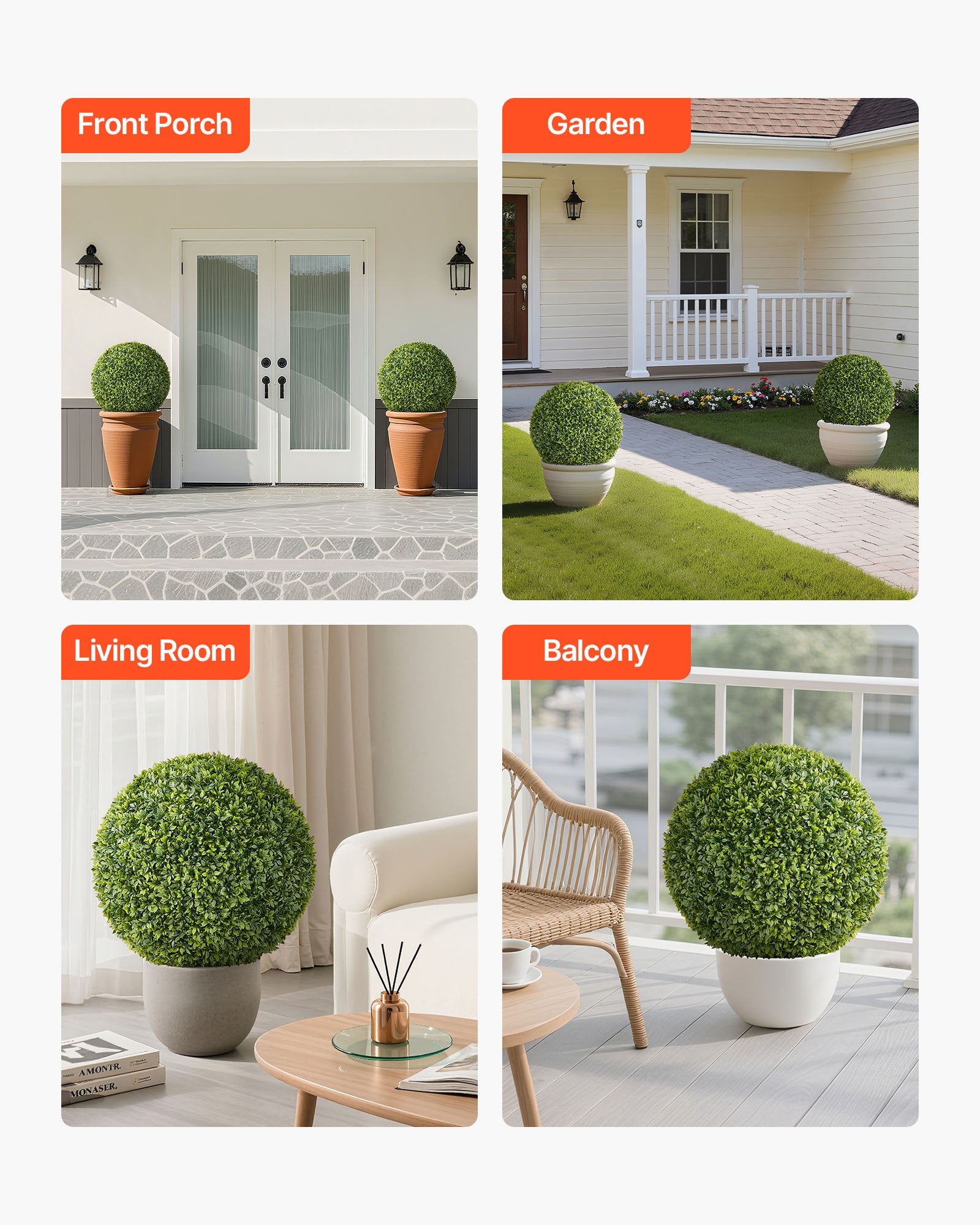 Artificial Topiary Ball, 584mm Faux Boxwood Plant Balls, Fake Silk Tree Look Real, Easy Assembly for Decor V952-RGZWXJQ23YC09HHQK001V0