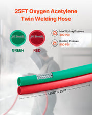 Oxygen Acetylene Hose, 1/4-Inch x 25FT Oxy Acetylene Hose with 9/16"-18 LH/RH B Fittings, R Grade Welding V952-RJYYGHJRGMG2K2D7DV0