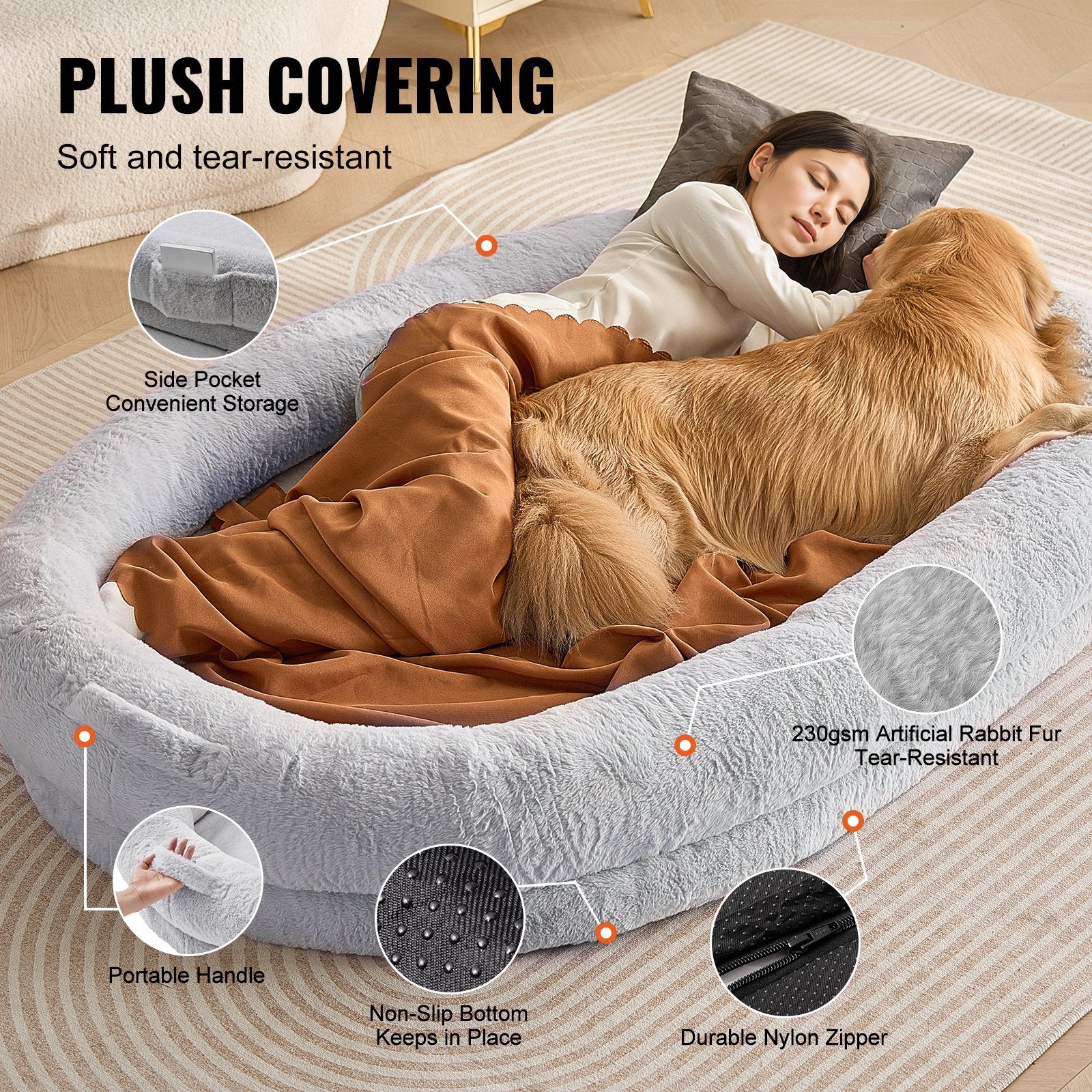 Human Dog Bed 1825x1220x254 mm Human Size Dog Bed Washable Faux Rabbit Fur V952-RLGCQBWTYXDMG98O7V0
