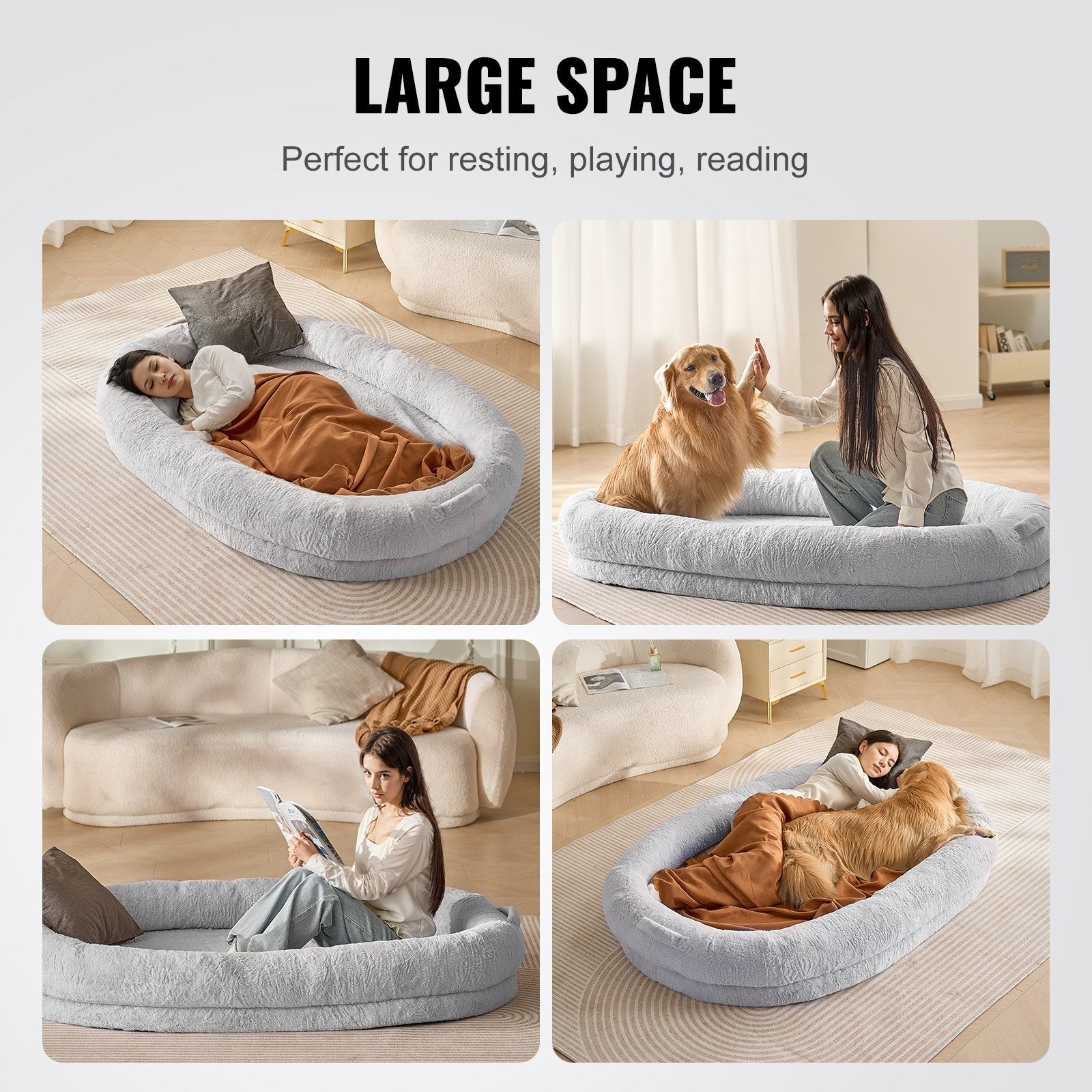 Human Dog Bed 1825x1220x254 mm Human Size Dog Bed Washable Faux Rabbit Fur V952-RLGCQBWTYXDMG98O7V0