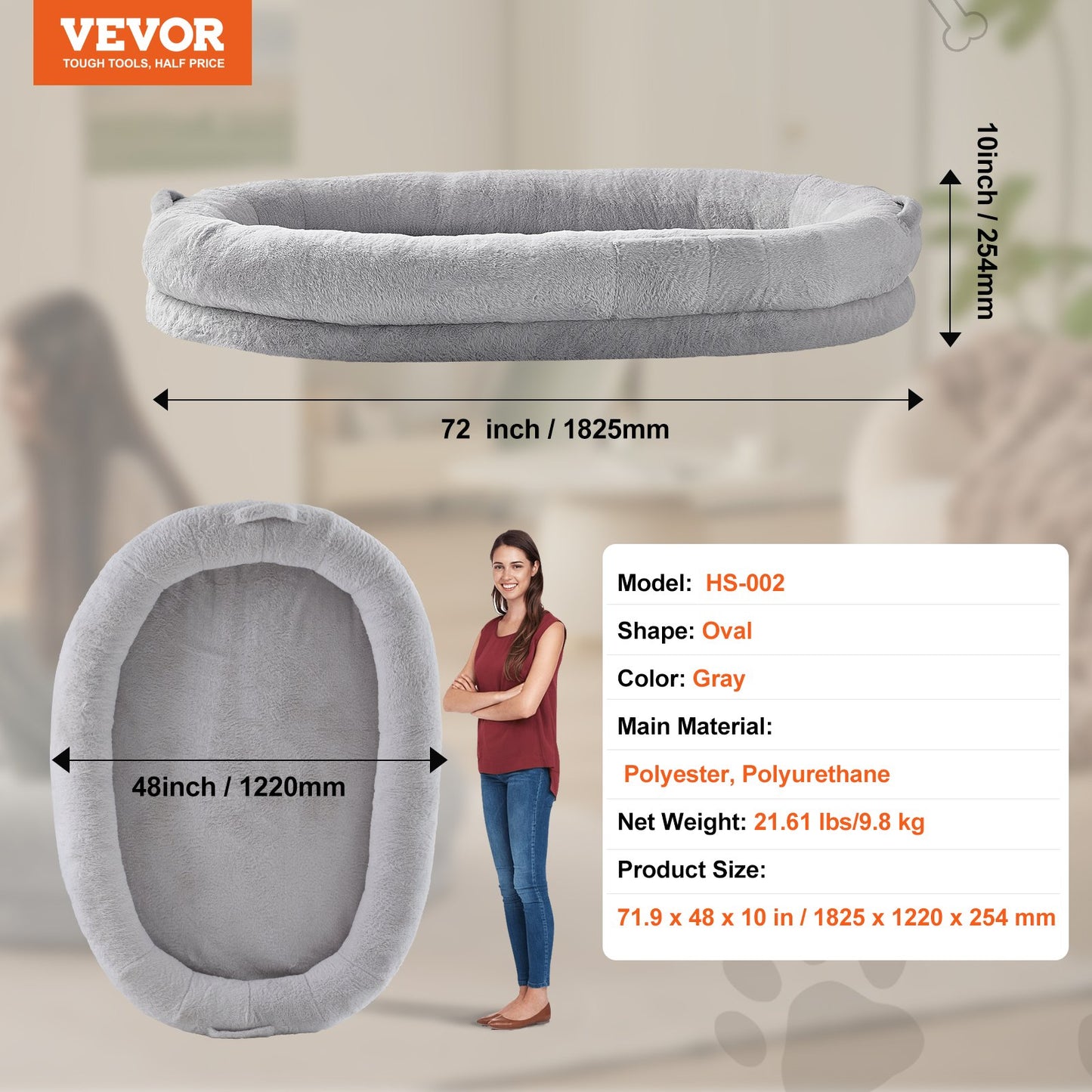Human Dog Bed 1825x1220x254 mm Human Size Dog Bed Washable Faux Rabbit Fur V952-RLGCQBWTYXDMG98O7V0