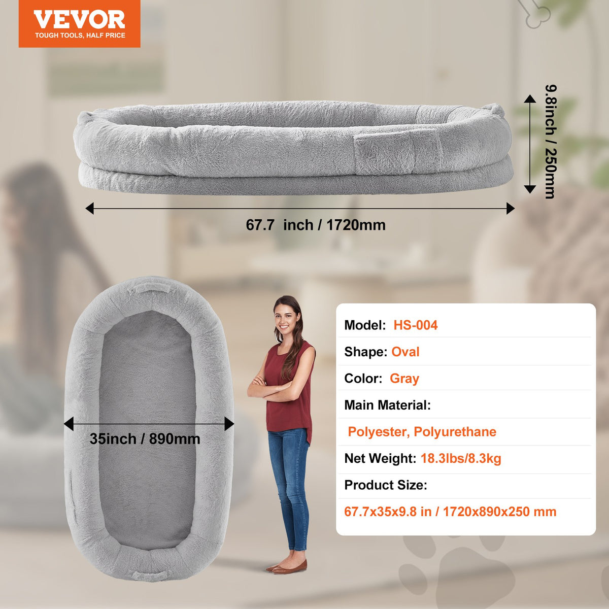 Human Dog Bed 1720x890x250 mm Human Size Dog Bed Washable Faux Rabbit Fur V952-RLGCQBWTYXDMHL7V8V0