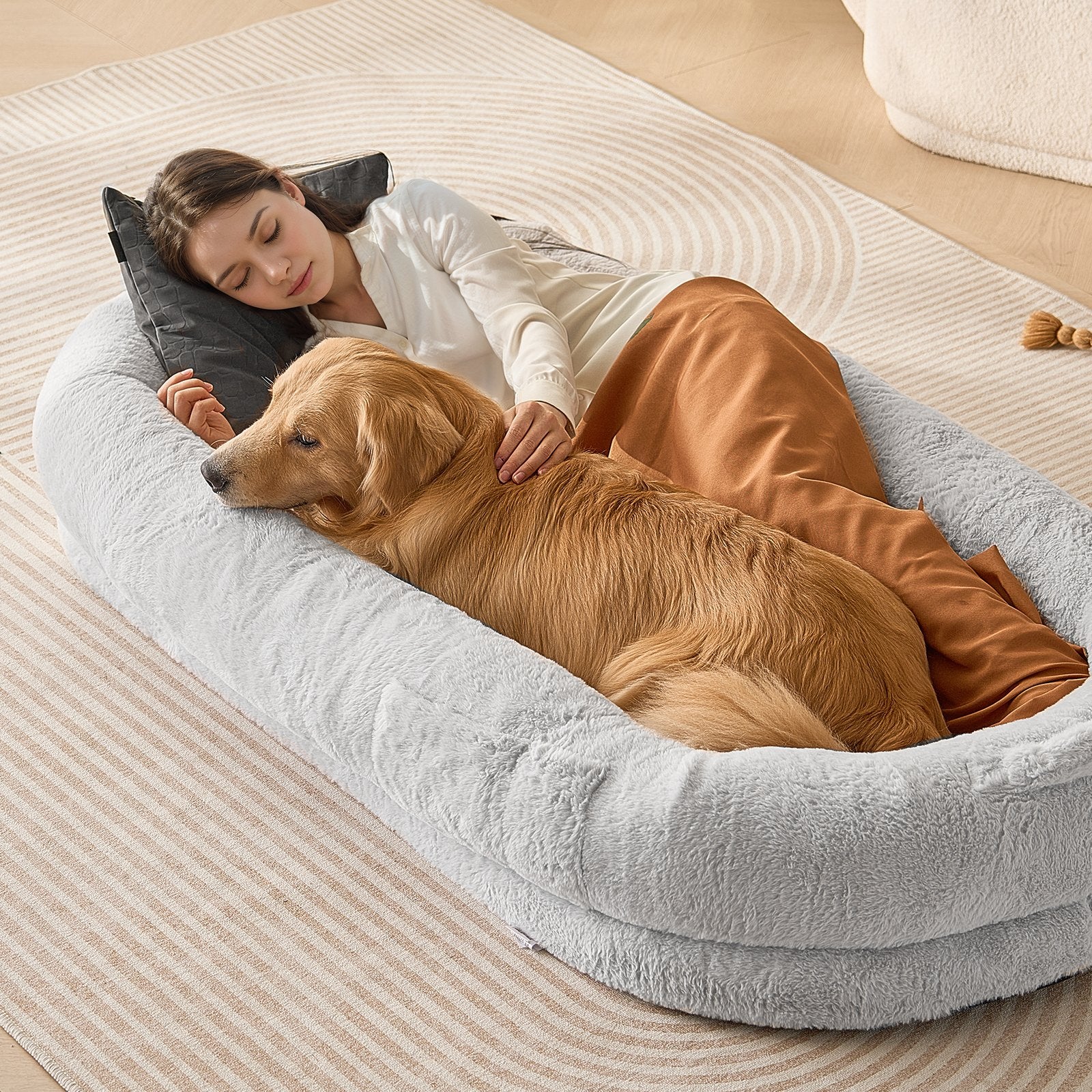 Human Dog Bed 1720x890x250 mm Human Size Dog Bed Washable Faux Rabbit Fur V952-RLGCQBWTYXDMHL7V8V0