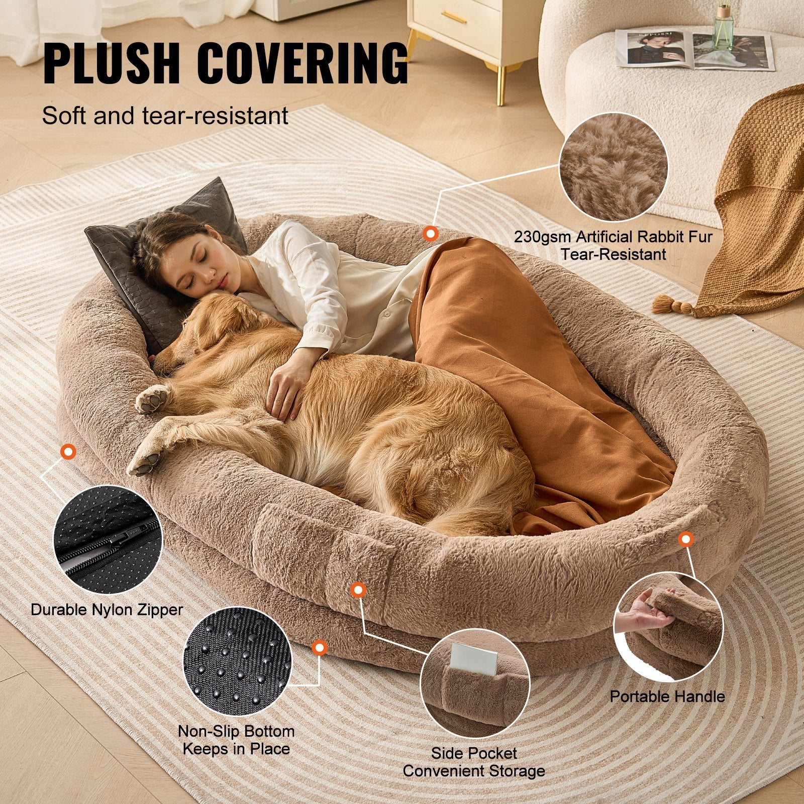 Human Dog Bed 1825x1220x254 mm Human Size Dog Bed Washable Faux Rabbit Fur V952-RLGCQBWTYXDMQBXROV0