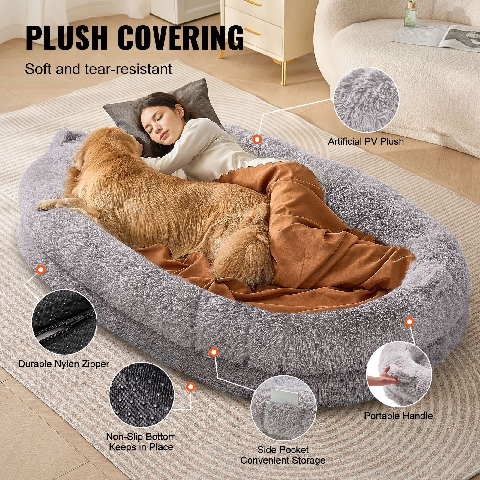 Human Dog Bed 1820x1220x250 mm Human Size Dog Bean Bed Washable PV Velvet V952-RLGCQBWTYXZMLCKEJV0
