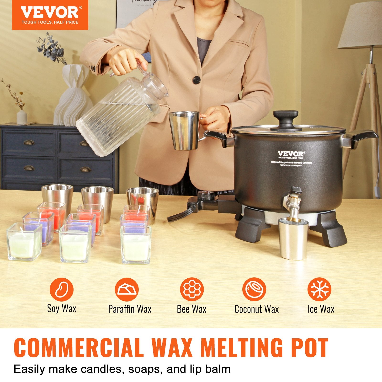 Wax Melter for Candle Making, 5 Liter Large Electric Wax Melting Pot Easy Pour Spout, 4-level Temperature V952-RLTYT55L1200WY345V3