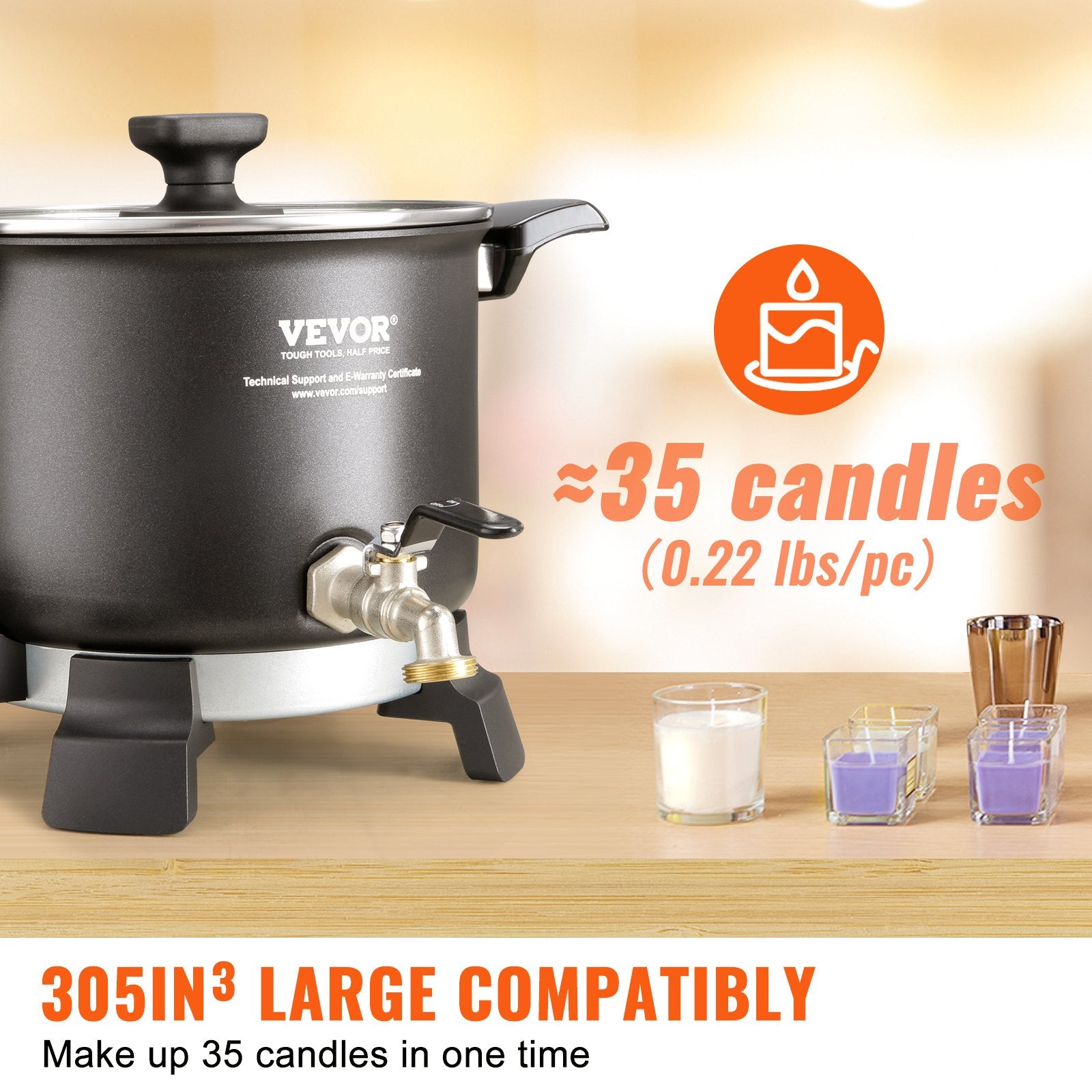 Wax Melter for Candle Making, 5 Liter Large Electric Wax Melting Pot Easy Pour Spout, 4-level Temperature V952-RLTYT55L1200WY345V3