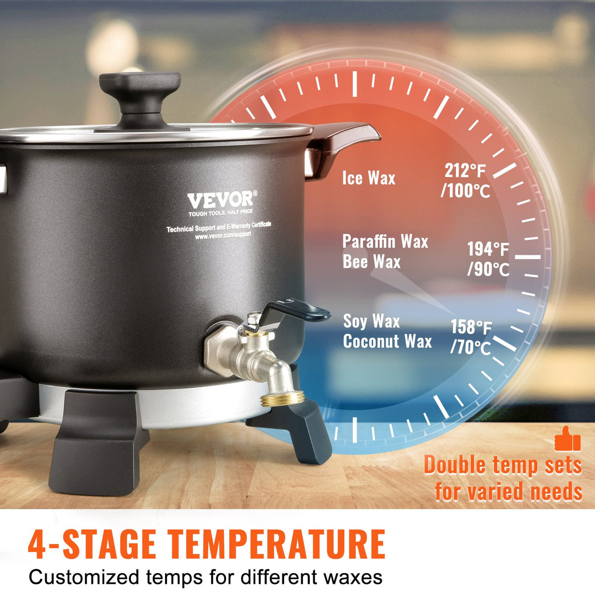 Wax Melter for Candle Making, 5 Liter Large Electric Wax Melting Pot Easy Pour Spout, 4-level Temperature V952-RLTYT55L1200WY345V3