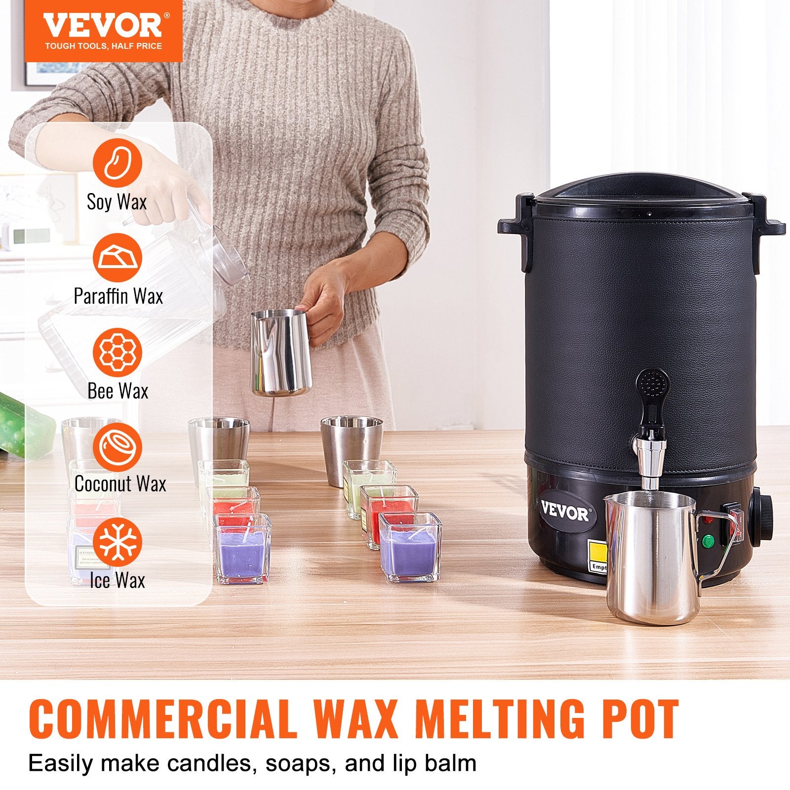 Wax Melter for Candle Making 6.5Liter Electric Pot Commercial or Home Use V952-RLTYT65L1200WNUZ7V3