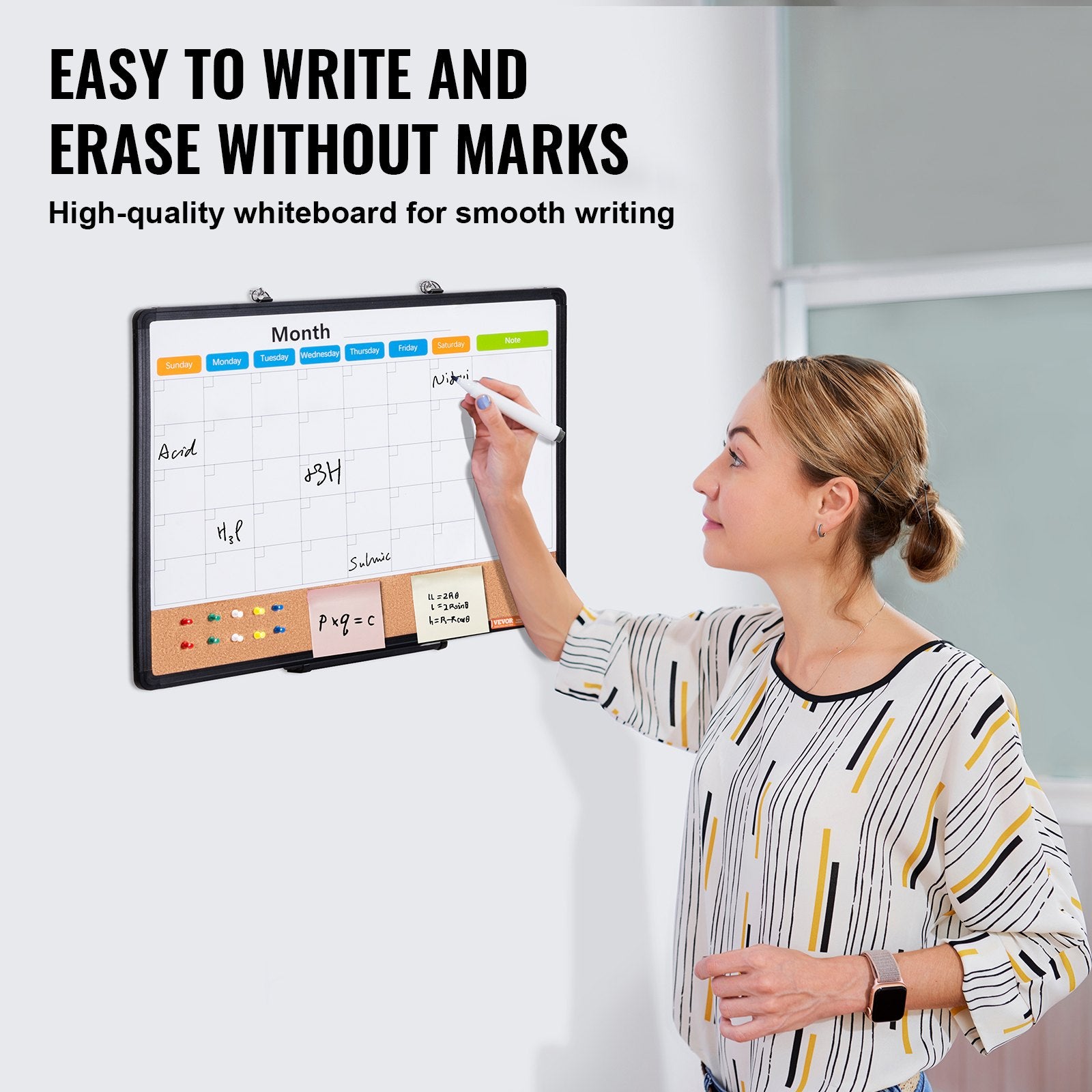 24"x 18" Monthly Calendar Whiteboard & Cork Board Combo with Aluminum Frame - 2-in-1 Magnetic Dry Erase V952-RMB24X18RLBB31L3TV0