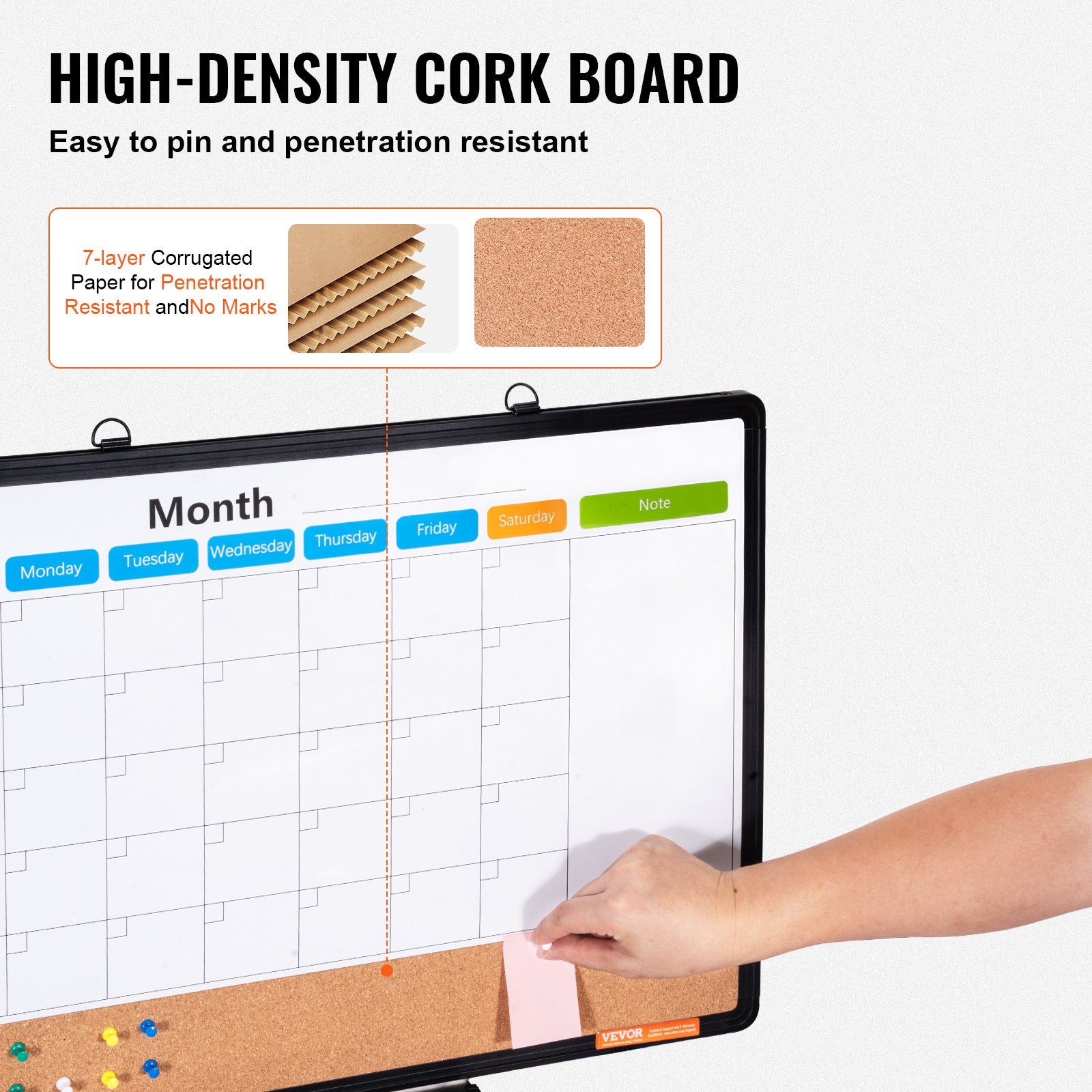 24"x 18" Monthly Calendar Whiteboard & Cork Board Combo with Aluminum Frame - 2-in-1 Magnetic Dry Erase V952-RMB24X18RLBB31L3TV0