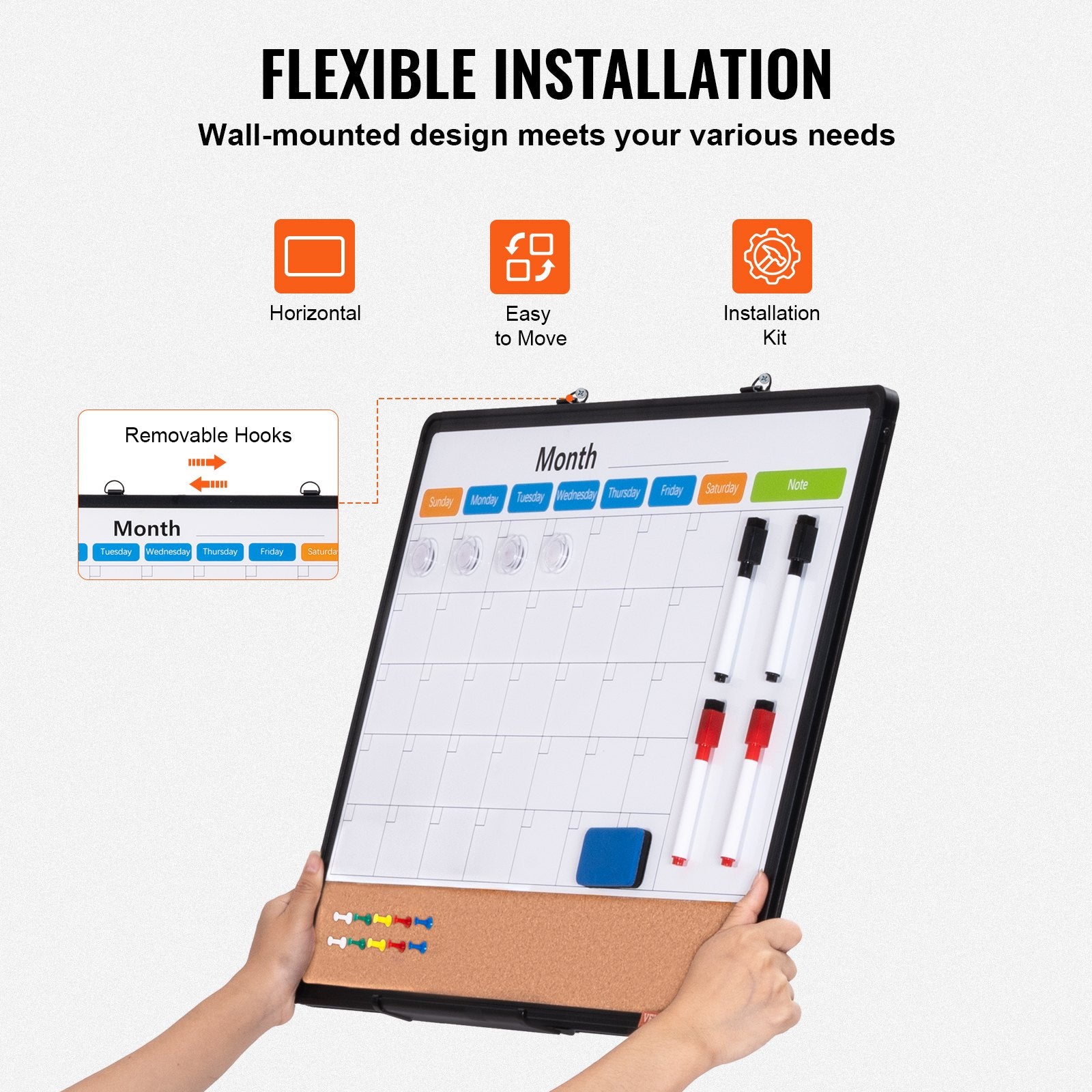 24"x 18" Monthly Calendar Whiteboard & Cork Board Combo with Aluminum Frame - 2-in-1 Magnetic Dry Erase V952-RMB24X18RLBB31L3TV0