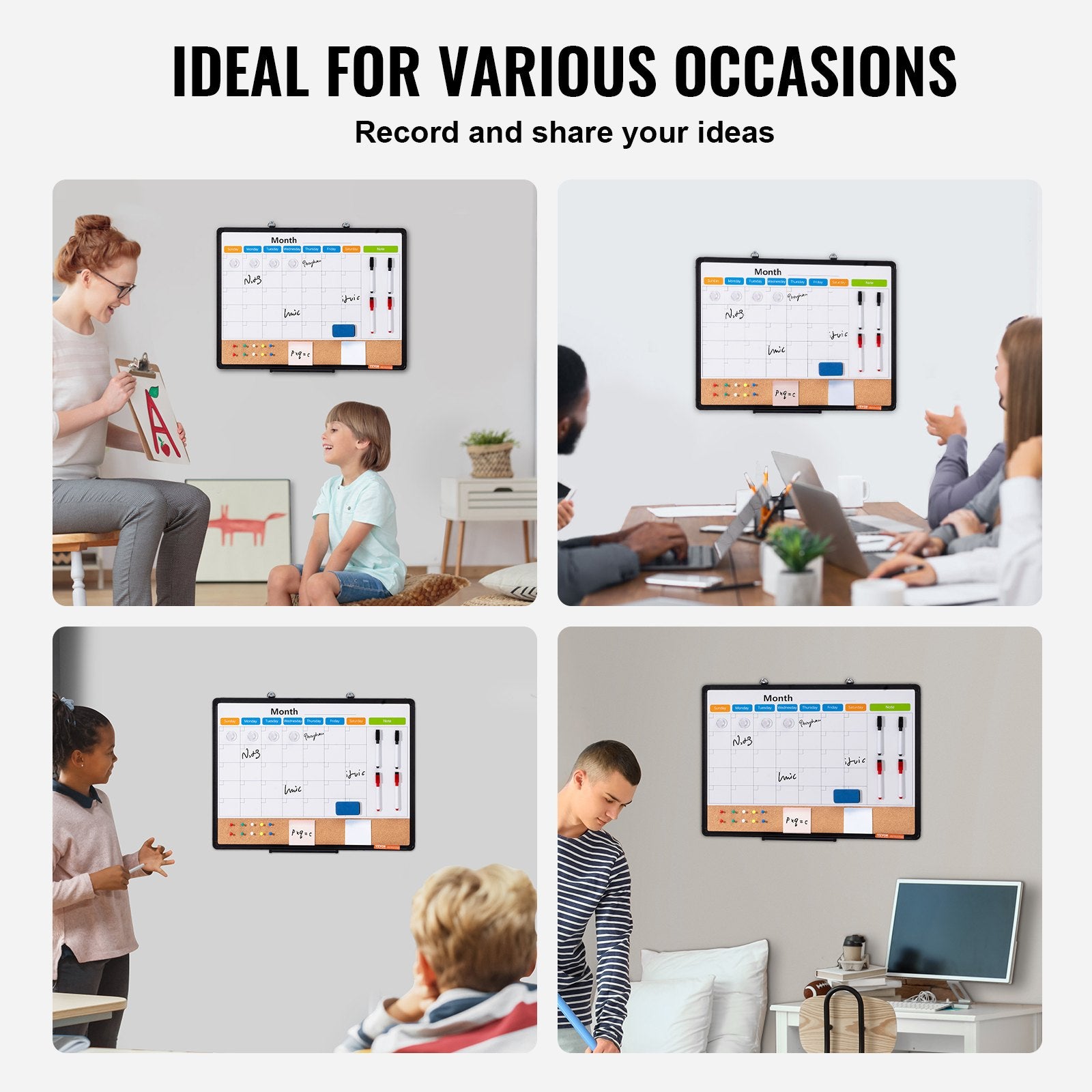 24"x 18" Monthly Calendar Whiteboard & Cork Board Combo with Aluminum Frame - 2-in-1 Magnetic Dry Erase V952-RMB24X18RLBB31L3TV0