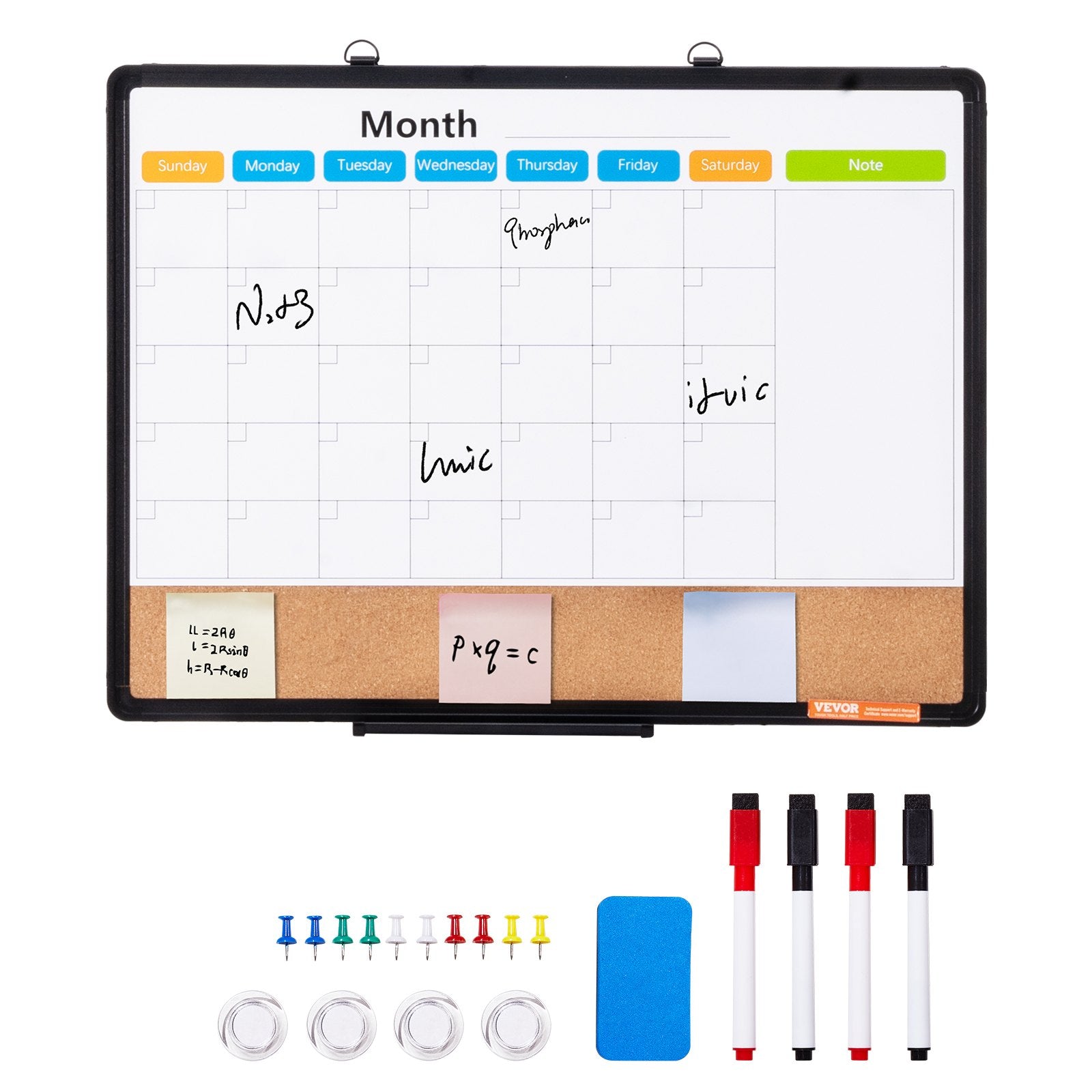 24"x 18" Monthly Calendar Whiteboard & Cork Board Combo with Aluminum Frame - 2-in-1 Magnetic Dry Erase V952-RMB24X18RLBB31L3TV0