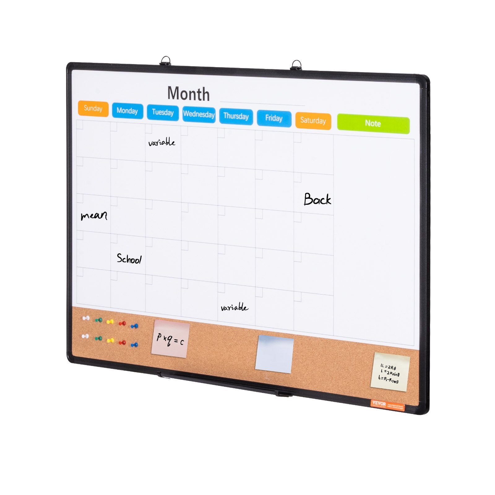 36"x 24" Monthly Calendar Whiteboard & Cork Board Combo with Aluminum Frame - 2-in-1 Magnetic Dry Erase V952-RMB36X24RLBBZZZDYV0