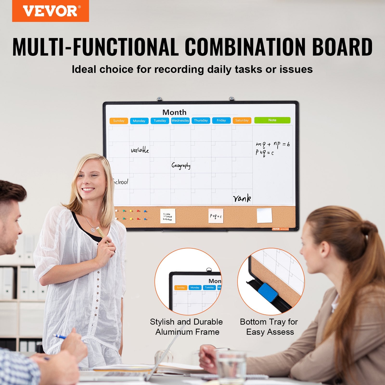 36"x 24" Monthly Calendar Whiteboard & Cork Board Combo with Aluminum Frame - 2-in-1 Magnetic Dry Erase V952-RMB36X24RLBBZZZDYV0