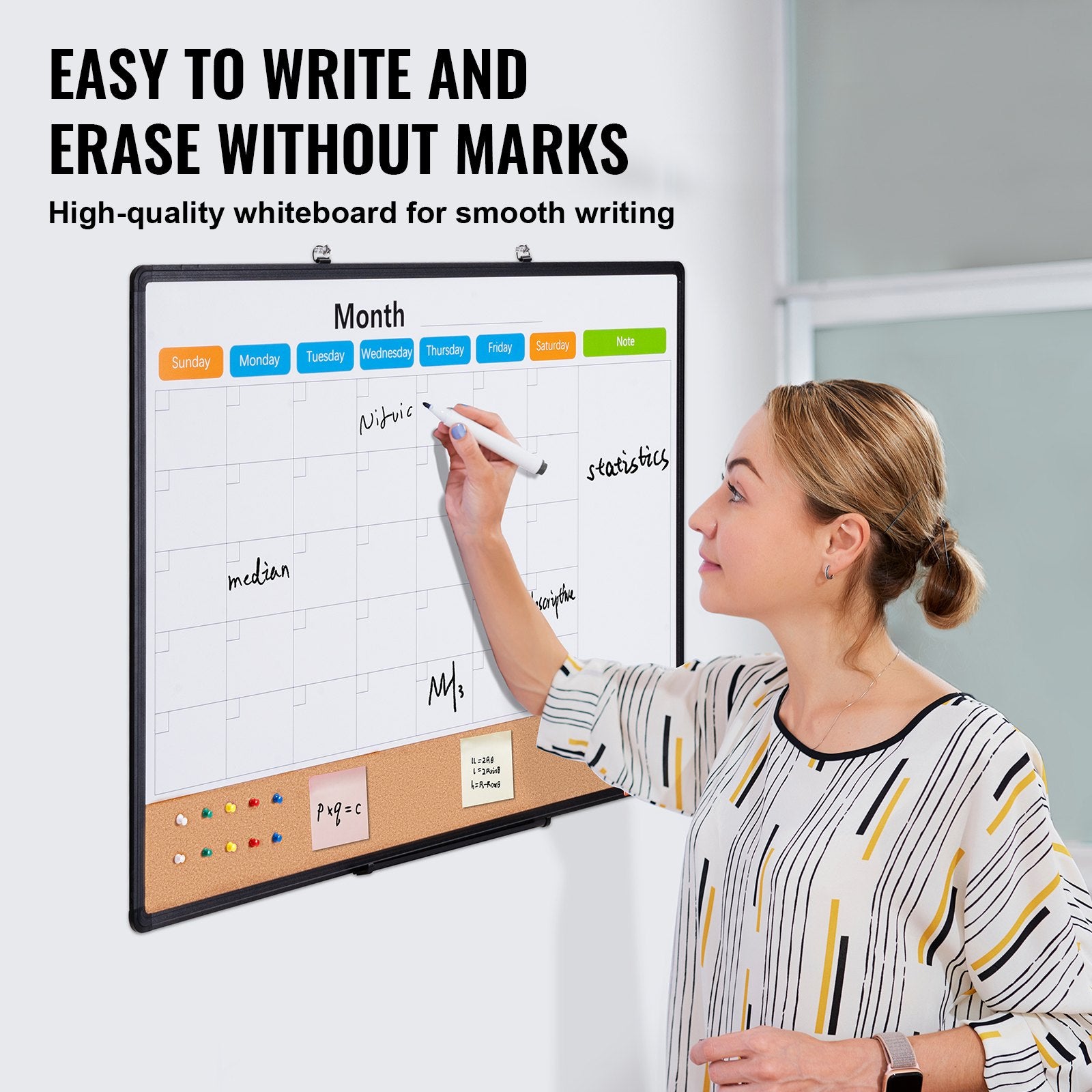 36"x 24" Monthly Calendar Whiteboard & Cork Board Combo with Aluminum Frame - 2-in-1 Magnetic Dry Erase V952-RMB36X24RLBBZZZDYV0