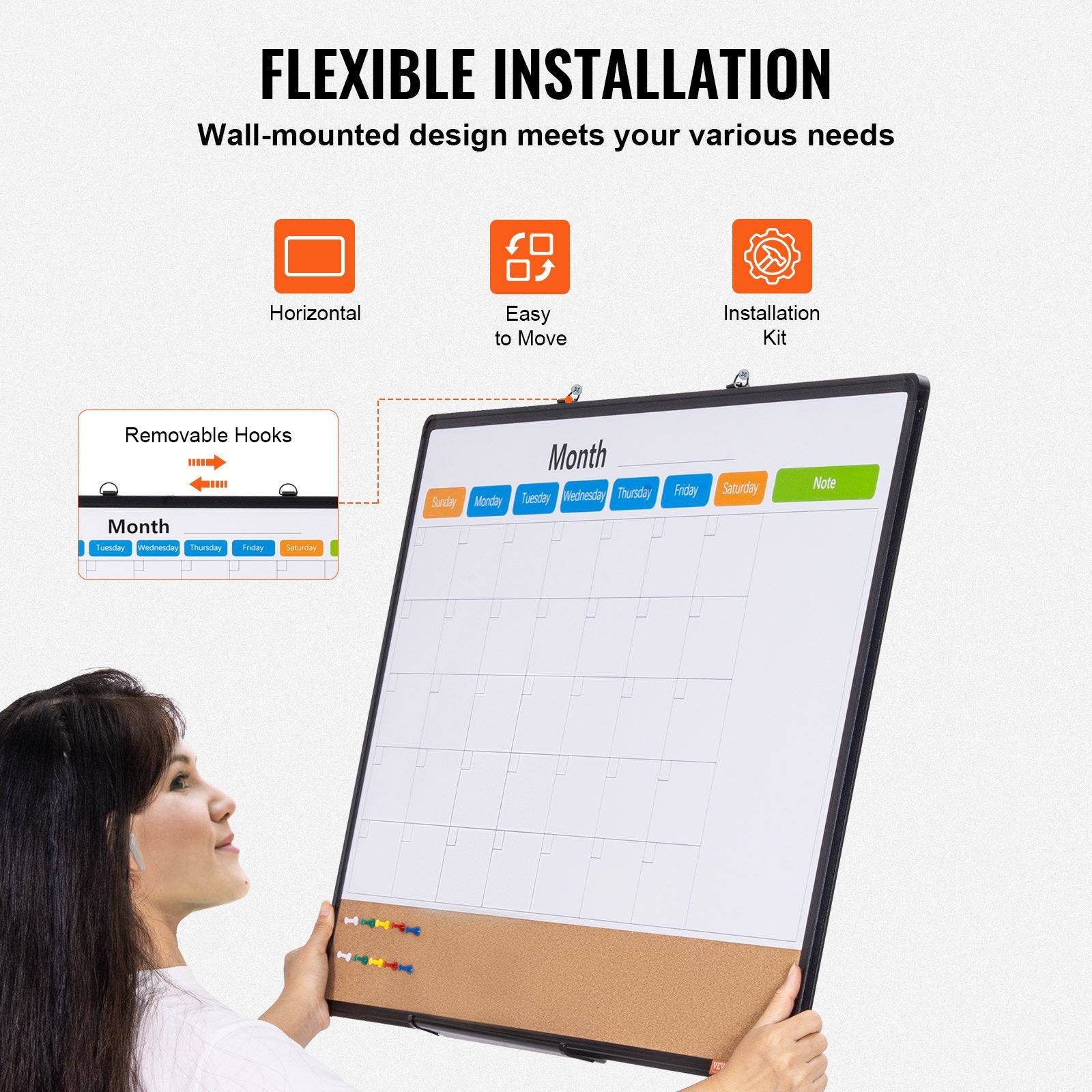 36"x 24" Monthly Calendar Whiteboard & Cork Board Combo with Aluminum Frame - 2-in-1 Magnetic Dry Erase V952-RMB36X24RLBBZZZDYV0