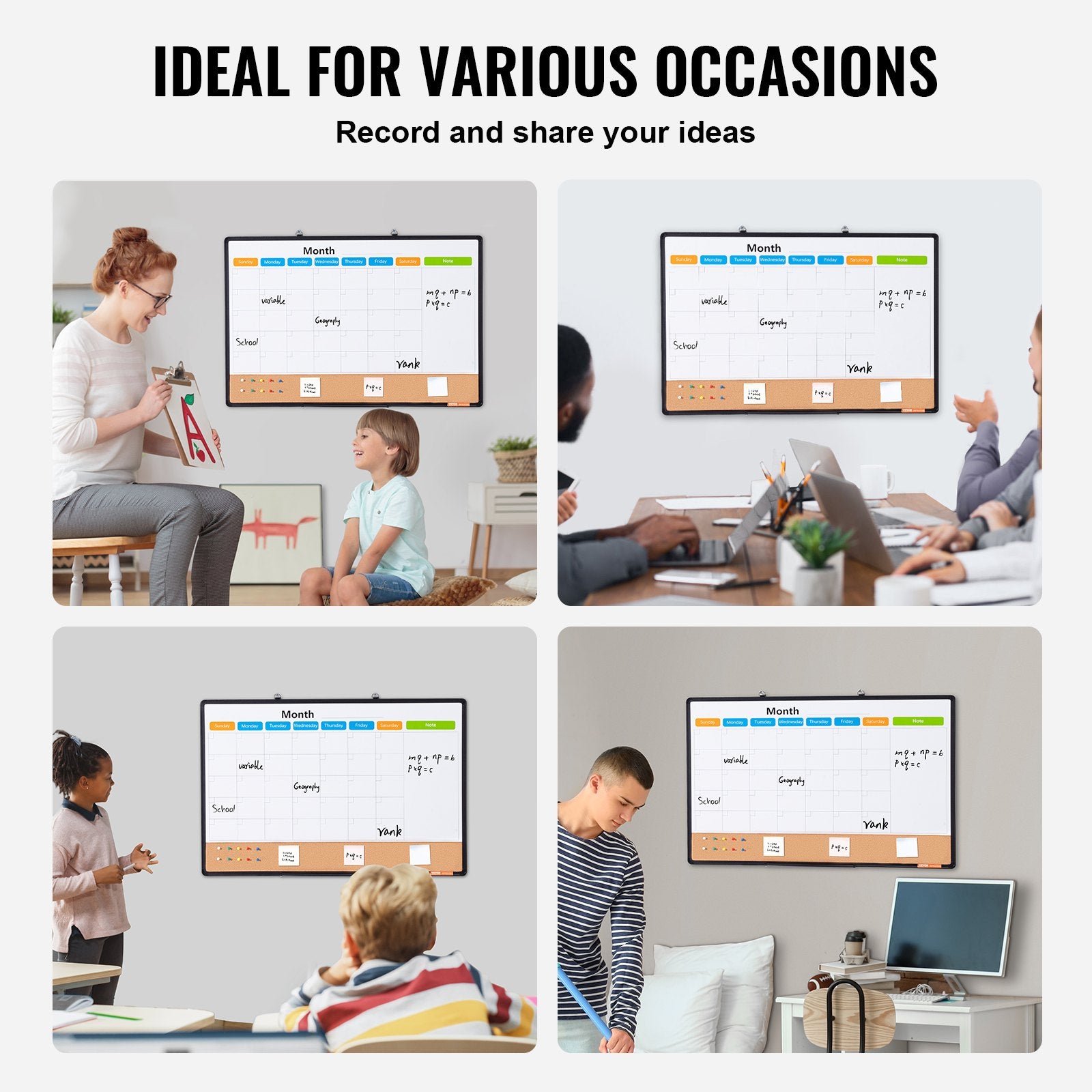 36"x 24" Monthly Calendar Whiteboard & Cork Board Combo with Aluminum Frame - 2-in-1 Magnetic Dry Erase V952-RMB36X24RLBBZZZDYV0