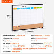 36"x 24" Monthly Calendar Whiteboard & Cork Board Combo with Aluminum Frame - 2-in-1 Magnetic Dry Erase V952-RMB36X24RLBBZZZDYV0