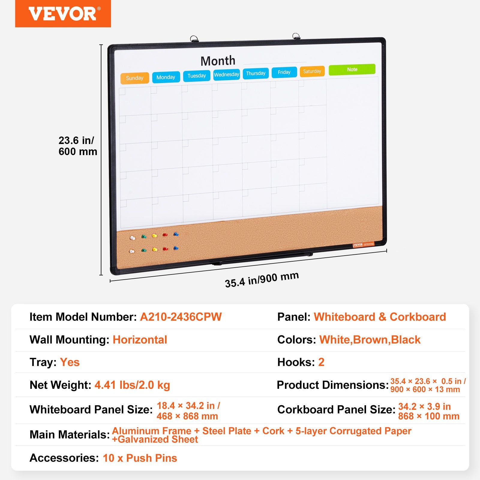 36"x 24" Monthly Calendar Whiteboard & Cork Board Combo with Aluminum Frame - 2-in-1 Magnetic Dry Erase V952-RMB36X24RLBBZZZDYV0