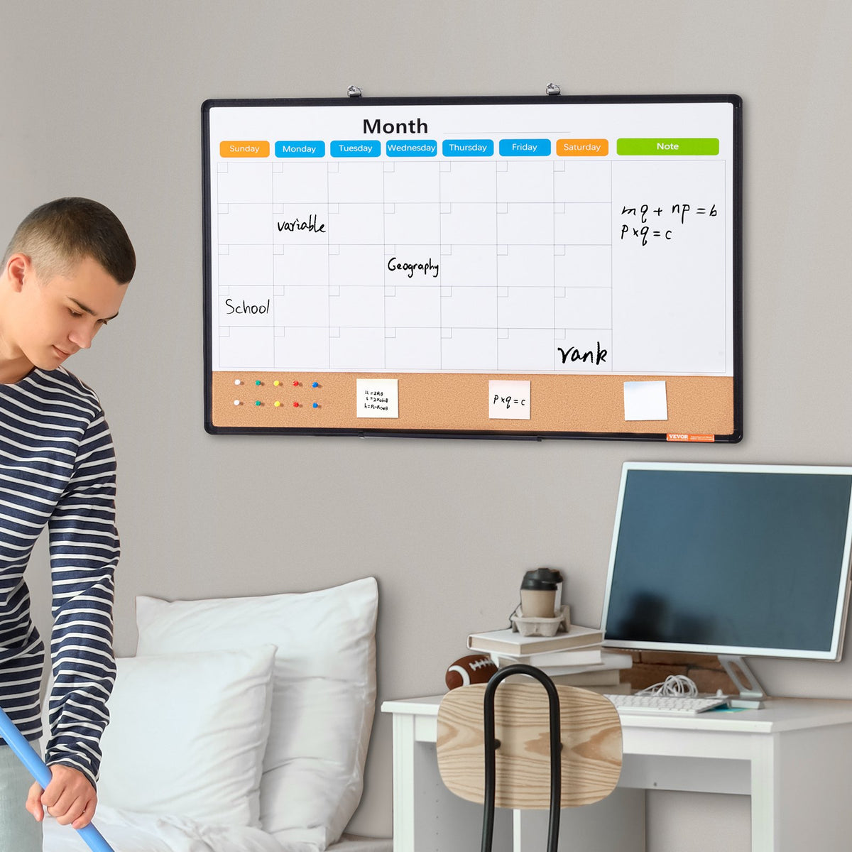 36"x 24" Monthly Calendar Whiteboard & Cork Board Combo with Aluminum Frame - 2-in-1 Magnetic Dry Erase V952-RMB36X24RLBBZZZDYV0