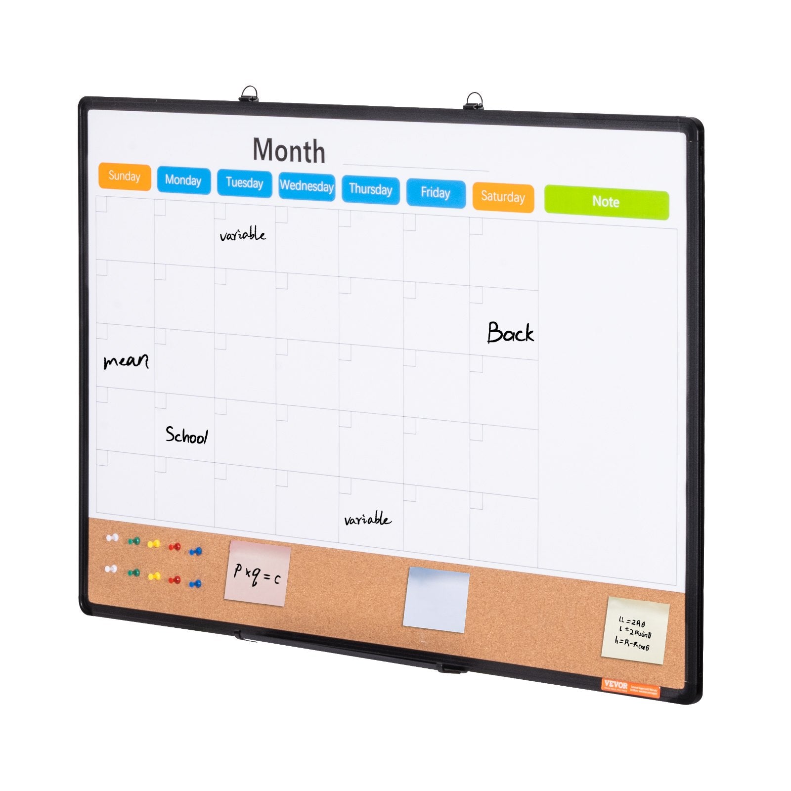 36"x 24" Monthly Calendar Whiteboard & Cork Board Combo with Aluminum Frame - 2-in-1 Magnetic Dry Erase V952-RMB36X24RLBBZZZDYV0