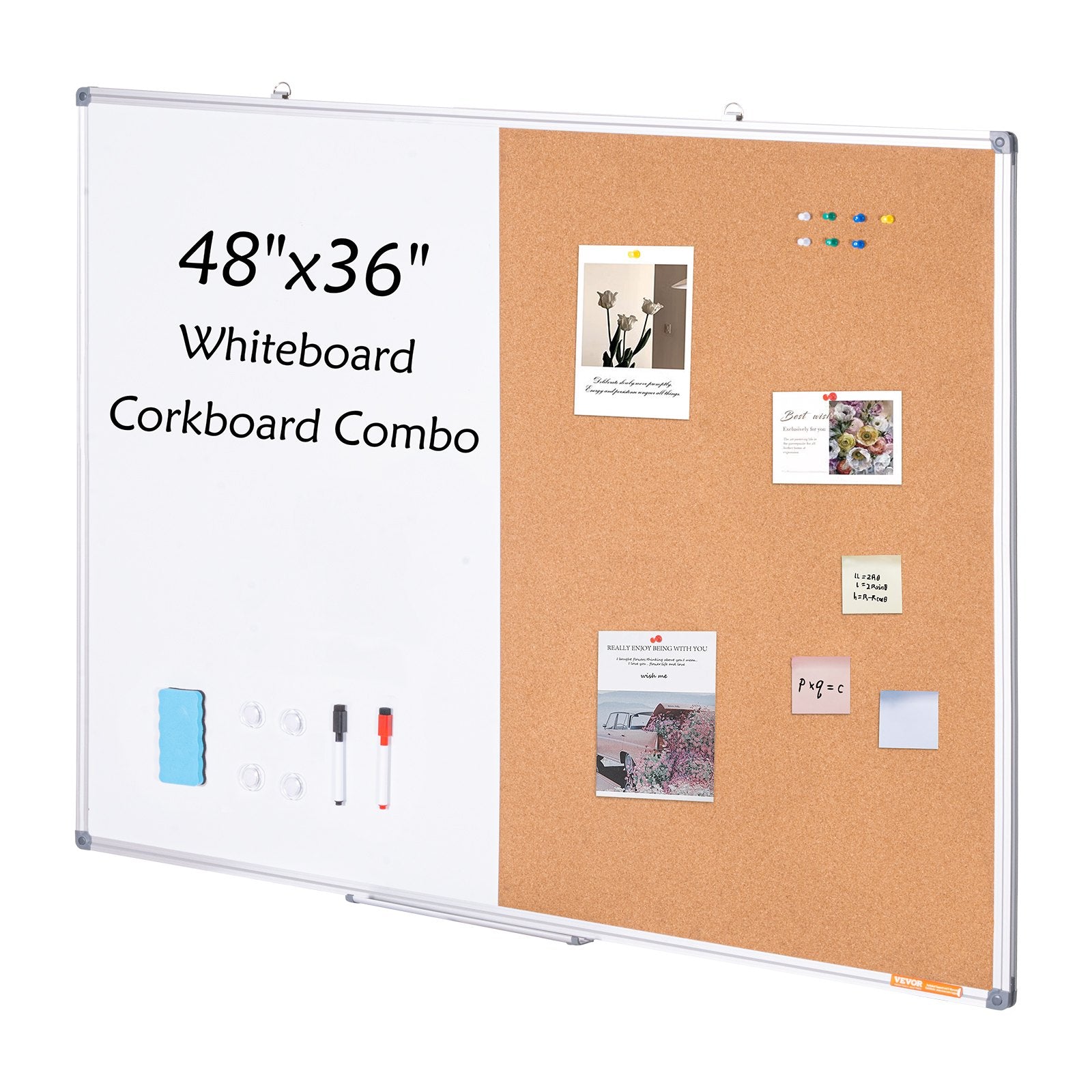 48"x 36" Whiteboard & Cork Board Combo with Aluminum Frame - 2-in-1 Magnetic Dry Erase Bulletin Board for V952-RMB48X36BBRMT05ZSV0