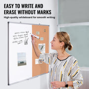 48"x 36" Whiteboard & Cork Board Combo with Aluminum Frame - 2-in-1 Magnetic Dry Erase Bulletin Board for V952-RMB48X36BBRMT05ZSV0