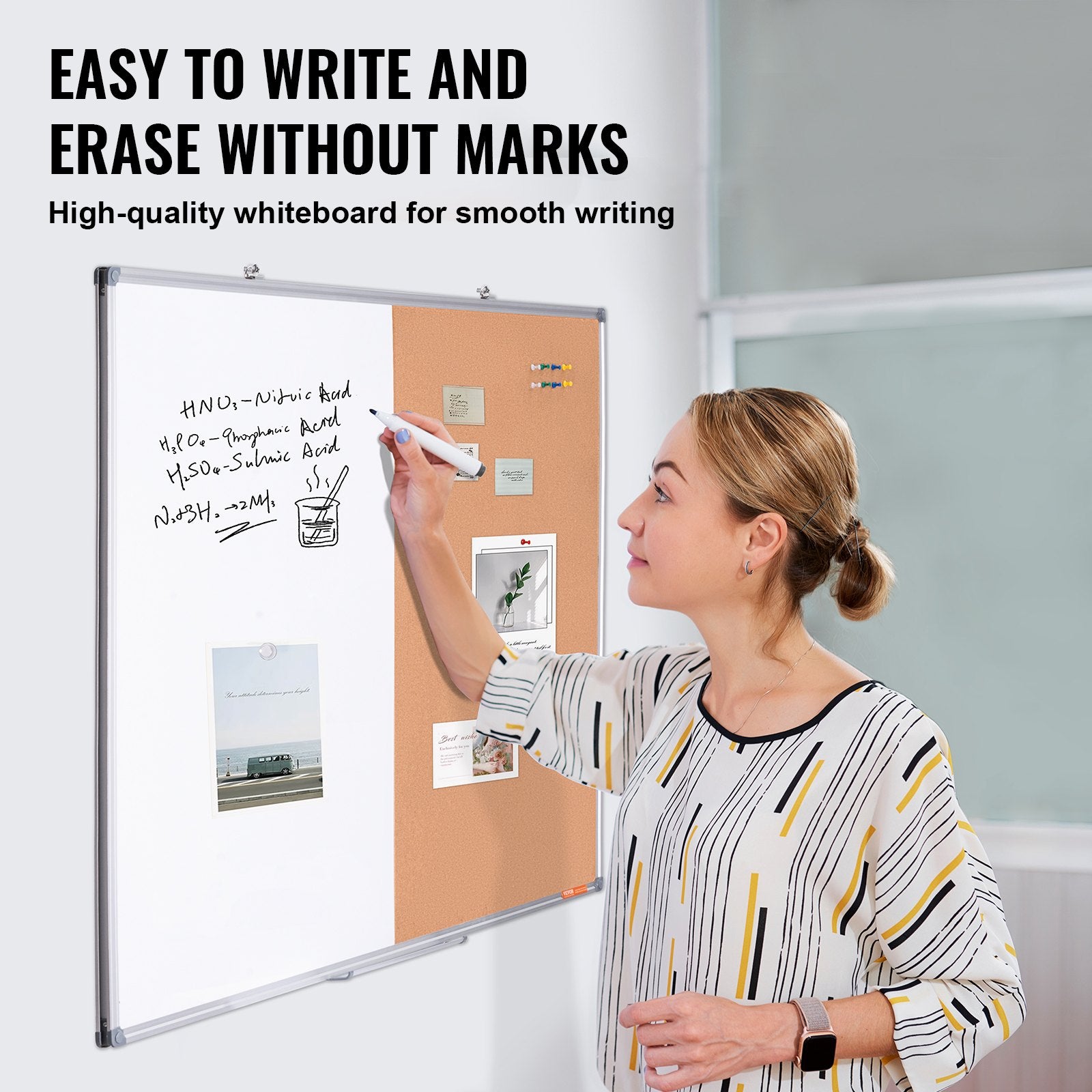 48"x 36" Whiteboard & Cork Board Combo with Aluminum Frame - 2-in-1 Magnetic Dry Erase Bulletin Board for V952-RMB48X36BBRMT05ZSV0