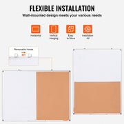 48"x 36" Whiteboard & Cork Board Combo with Aluminum Frame - 2-in-1 Magnetic Dry Erase Bulletin Board for V952-RMB48X36BBRMT05ZSV0