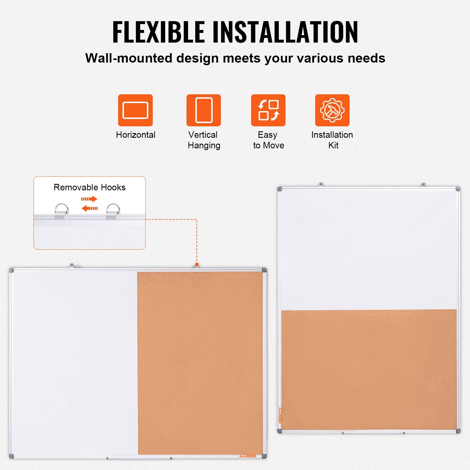 48"x 36" Whiteboard & Cork Board Combo with Aluminum Frame - 2-in-1 Magnetic Dry Erase Bulletin Board for V952-RMB48X36BBRMT05ZSV0