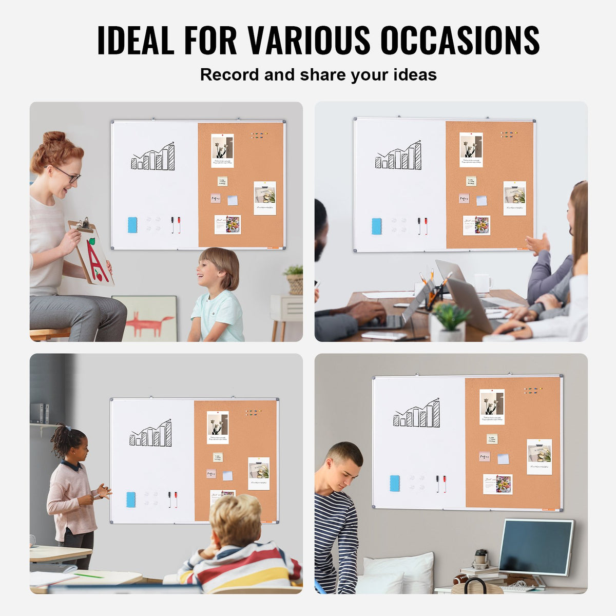 48"x 36" Whiteboard & Cork Board Combo with Aluminum Frame - 2-in-1 Magnetic Dry Erase Bulletin Board for V952-RMB48X36BBRMT05ZSV0