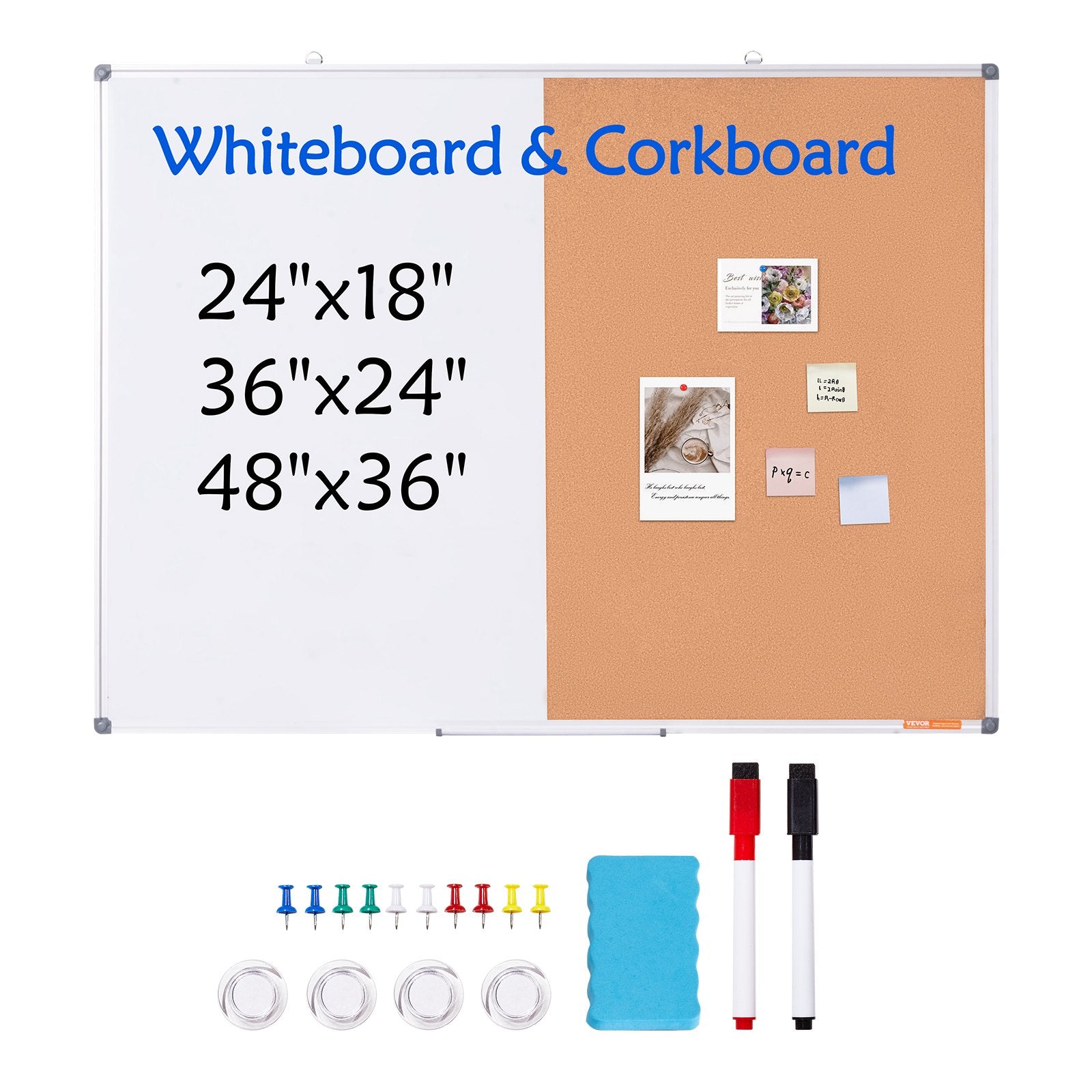 48"x 36" Whiteboard & Cork Board Combo with Aluminum Frame - 2-in-1 Magnetic Dry Erase Bulletin Board for V952-RMB48X36BBRMT05ZSV0