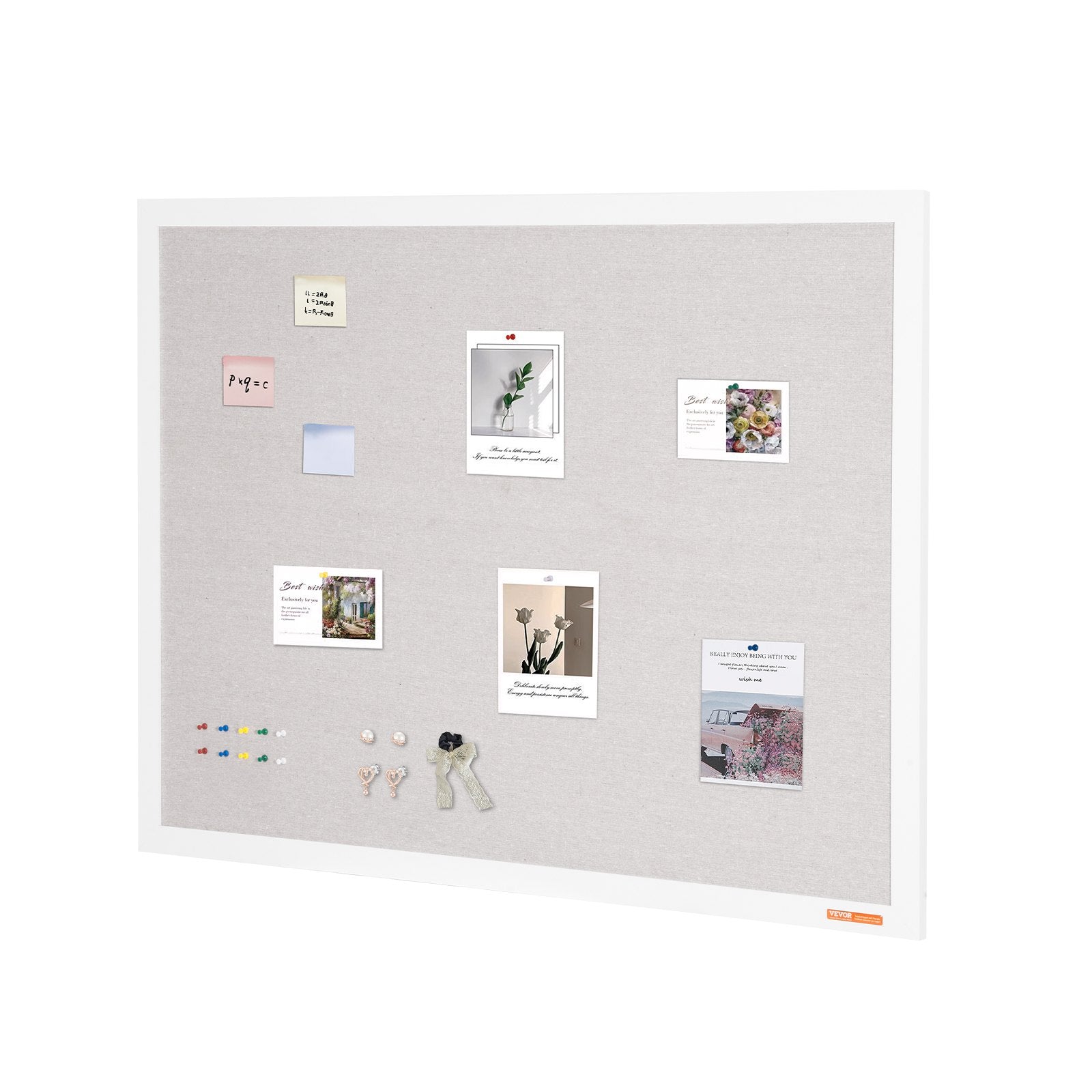 48"x36" White Cork Board with Linen Surface - Stylish Wall-Mounted Bulletin Board for Home, School, Office - V952-RMB48X36WBSMBDAIDV0